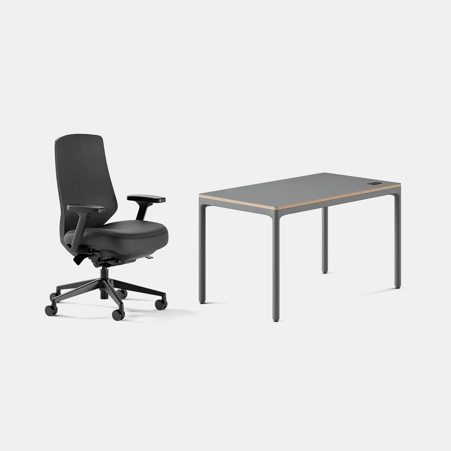 Chair Color:Black Leather; Desk Color:Carbon/Carbon;