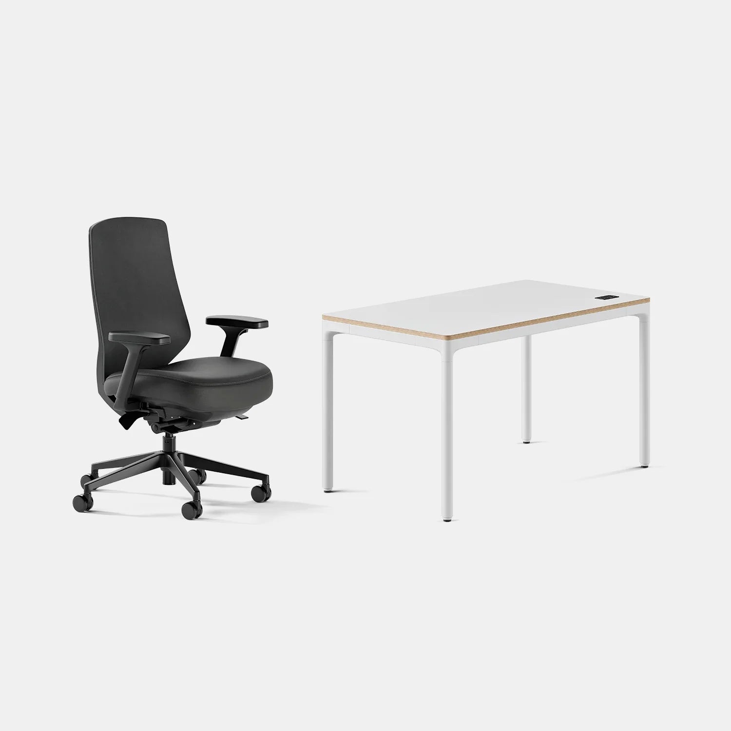 Chair Color:Black Leather; Desk Color:White/White;