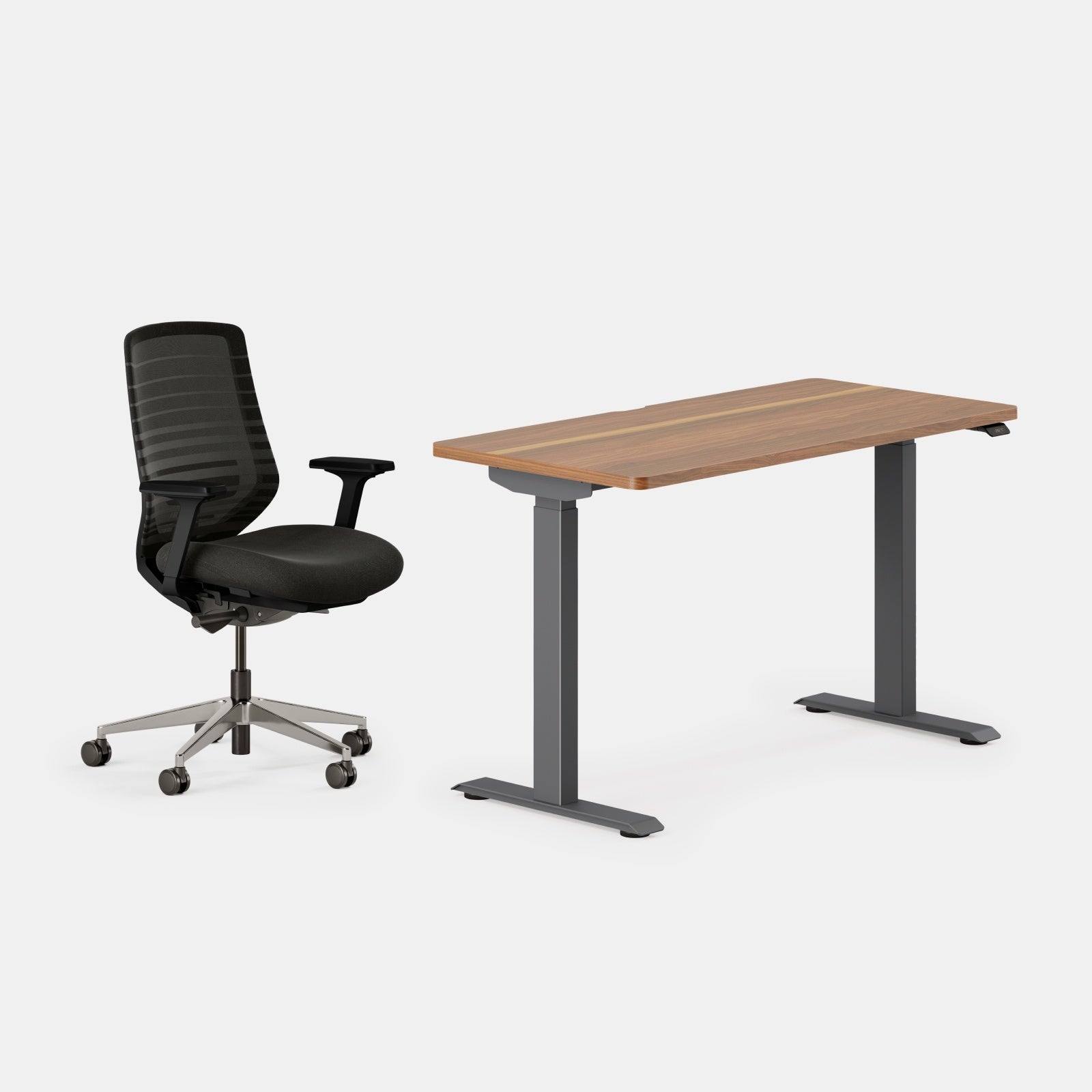 Desk Color:Walnut/Charcoal; Chair Color:Black/Black;