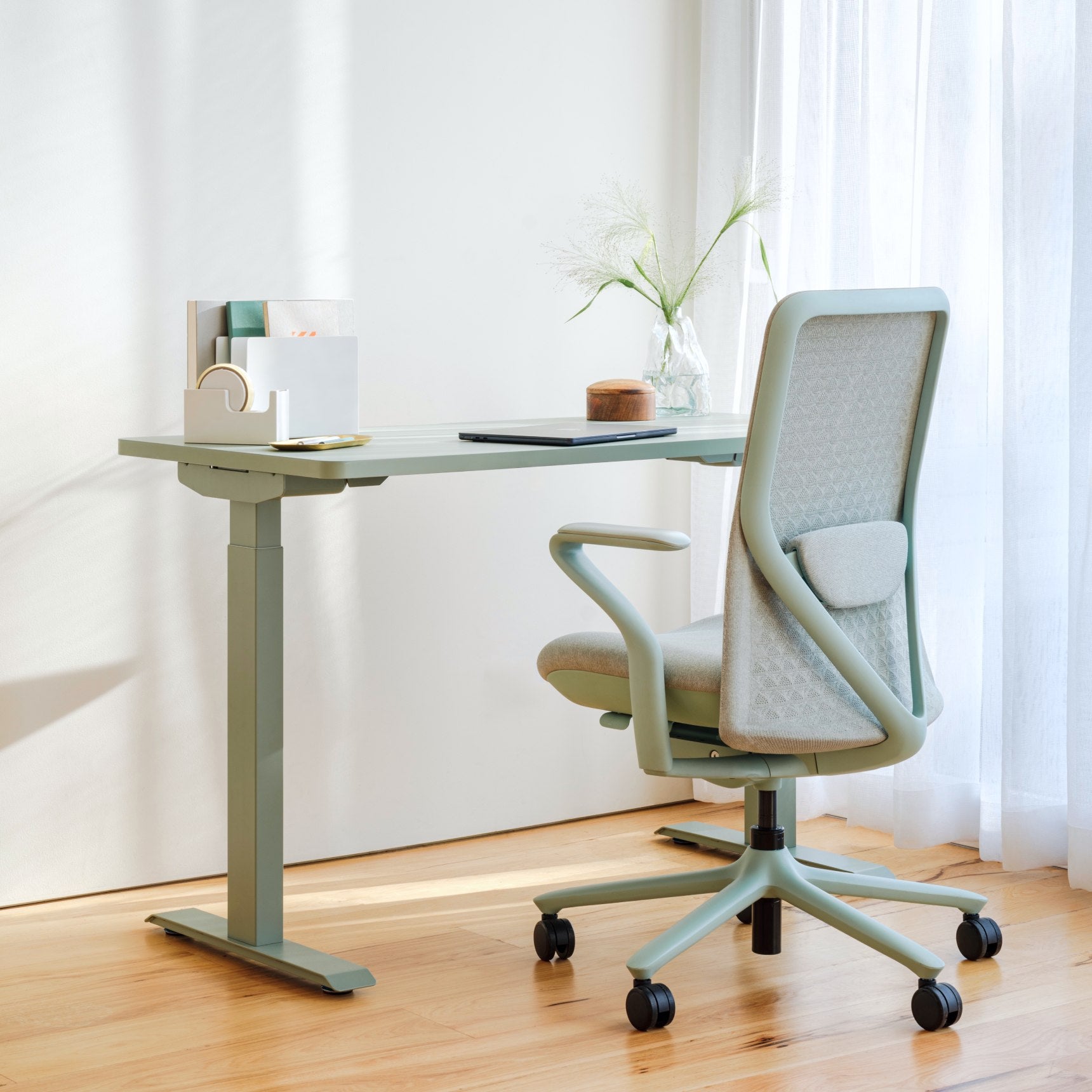 Top Color:Charcoal; Leg Color:Sage; Desk Size:48 inches x 24 inches;