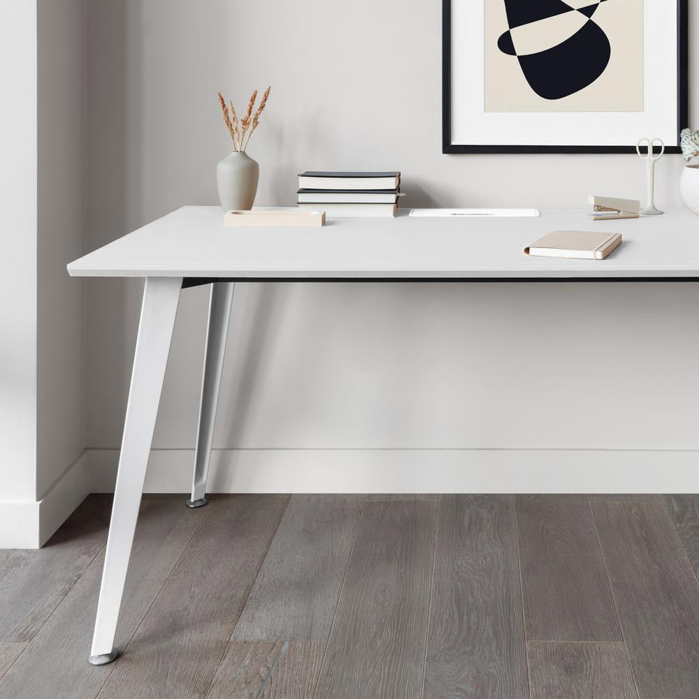 Top Color:Fog; Leg Color:Powder White; Desk Size:48 inches x 24 inches;