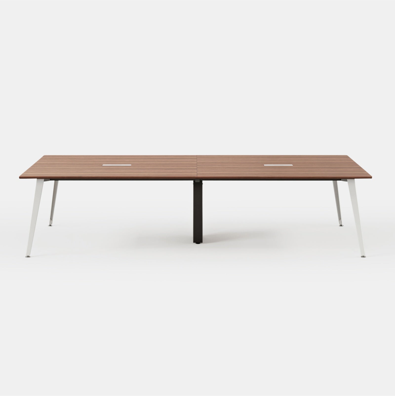 Desk Size:118 inches x 48 inches; Top Color:Walnut; Leg Color:Powder White