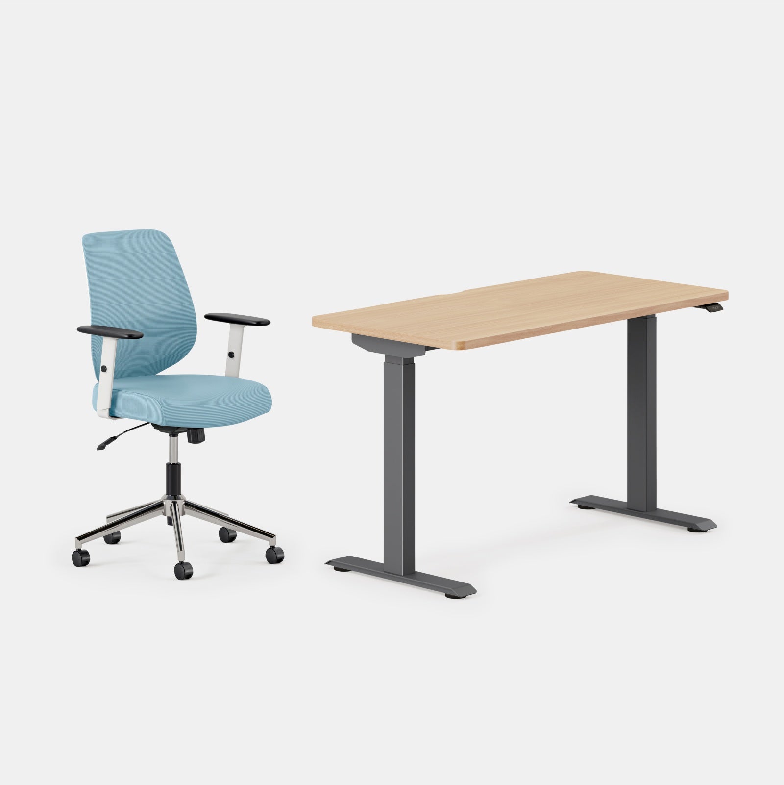 Desk Color:Woodgrain/Charcoal; Chair Color:Sky Blue;