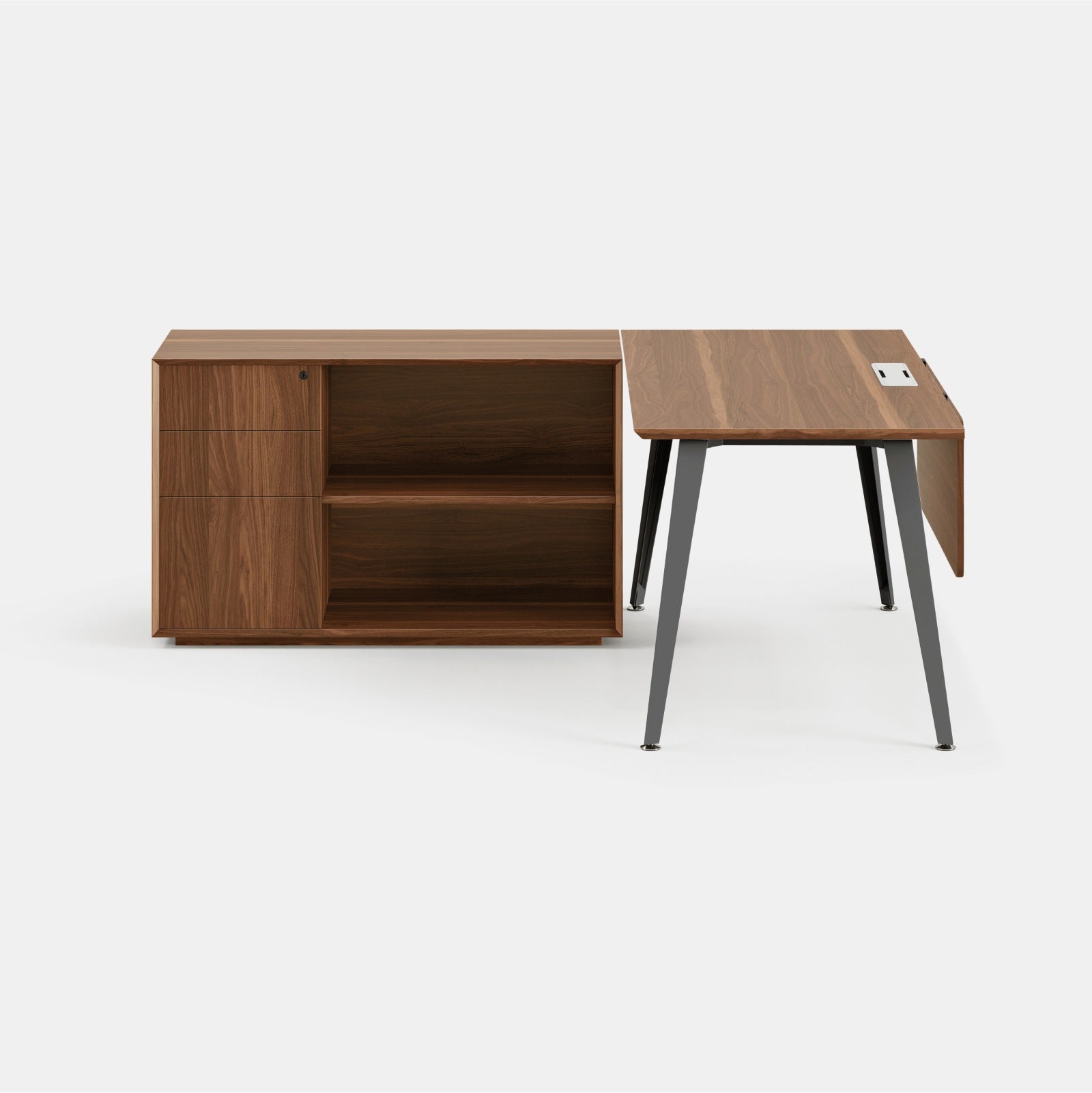 Orientation:Left; Color:Walnut/Charcoal; Size:Office Desk + Credenza