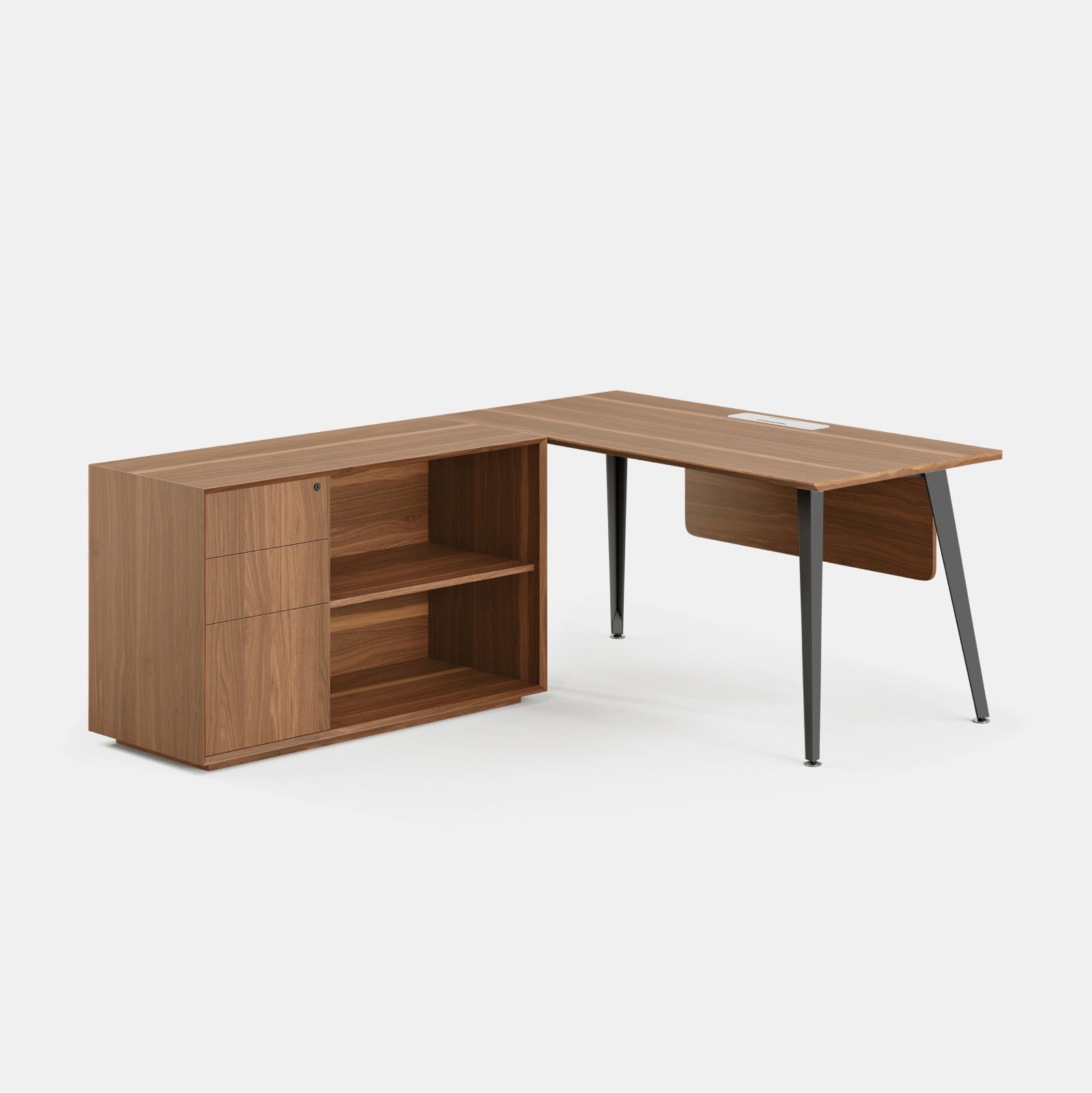 Orientation:Left; Color:Walnut/Charcoal; Size:Office Desk + Credenza