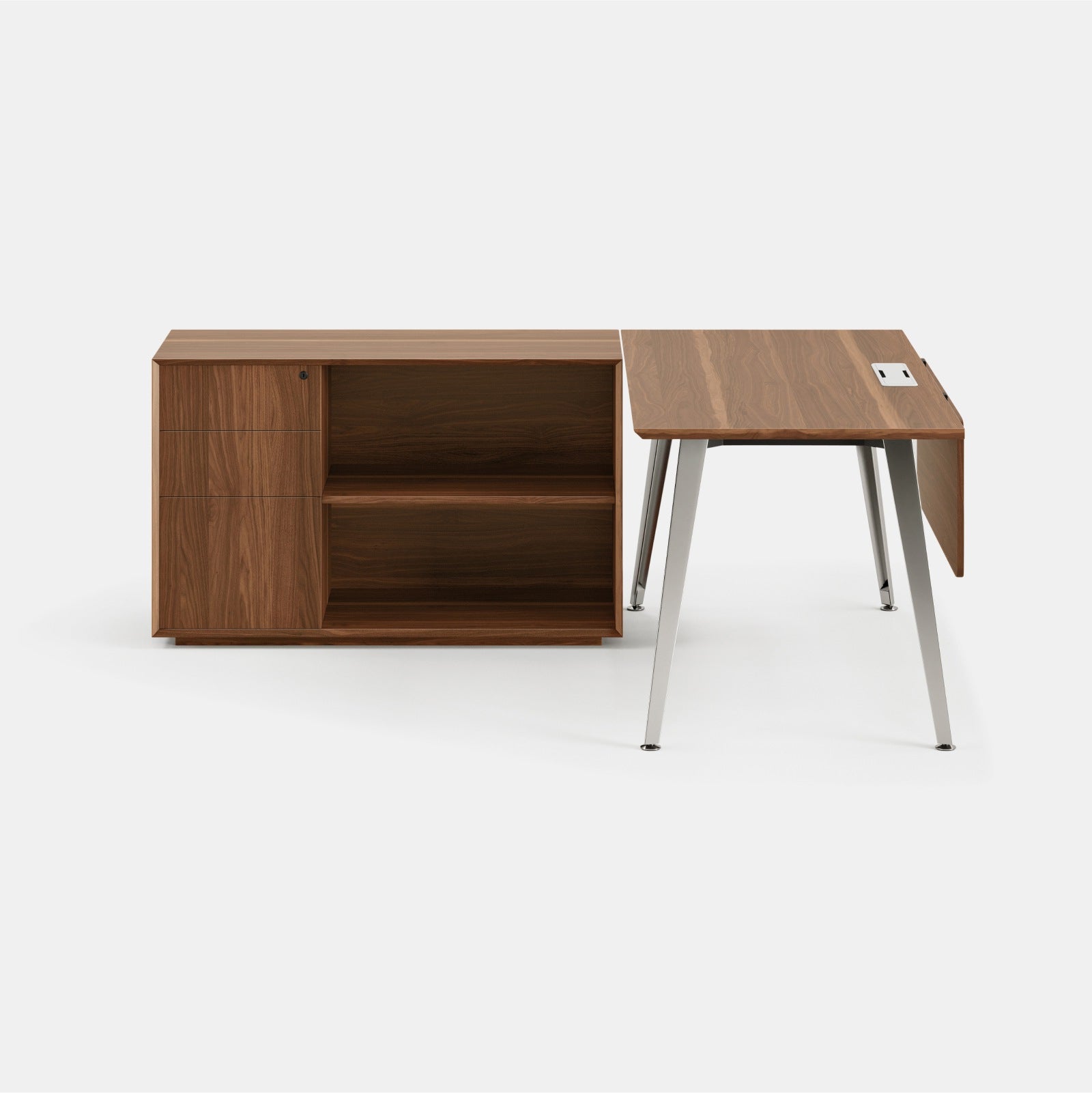 Orientation:Left; Color:Walnut/Mirror; Size:Office Desk + Credenza