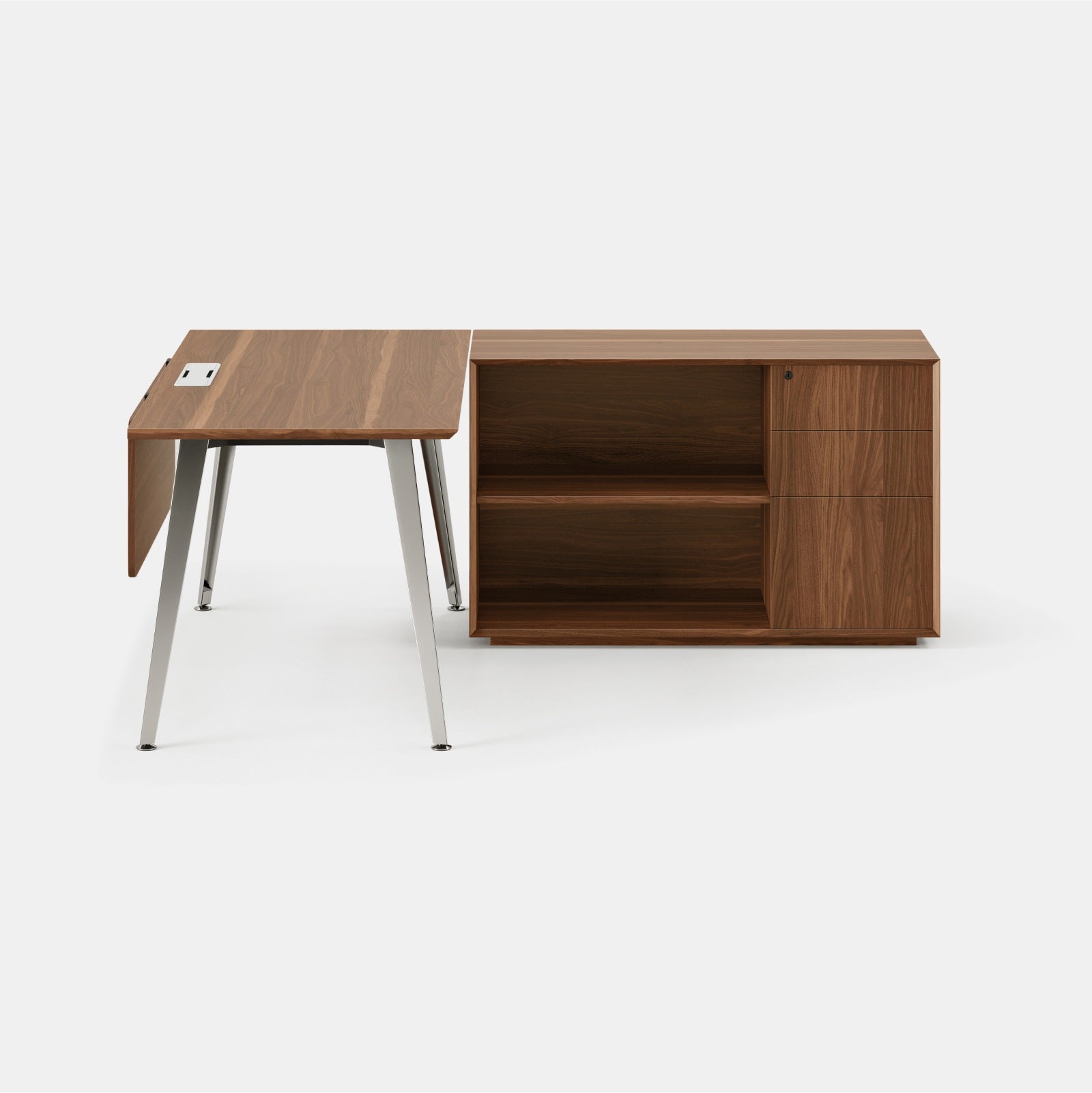 Orientation:Right; Color:Walnut/Mirror; Size:Office Desk + Credenza