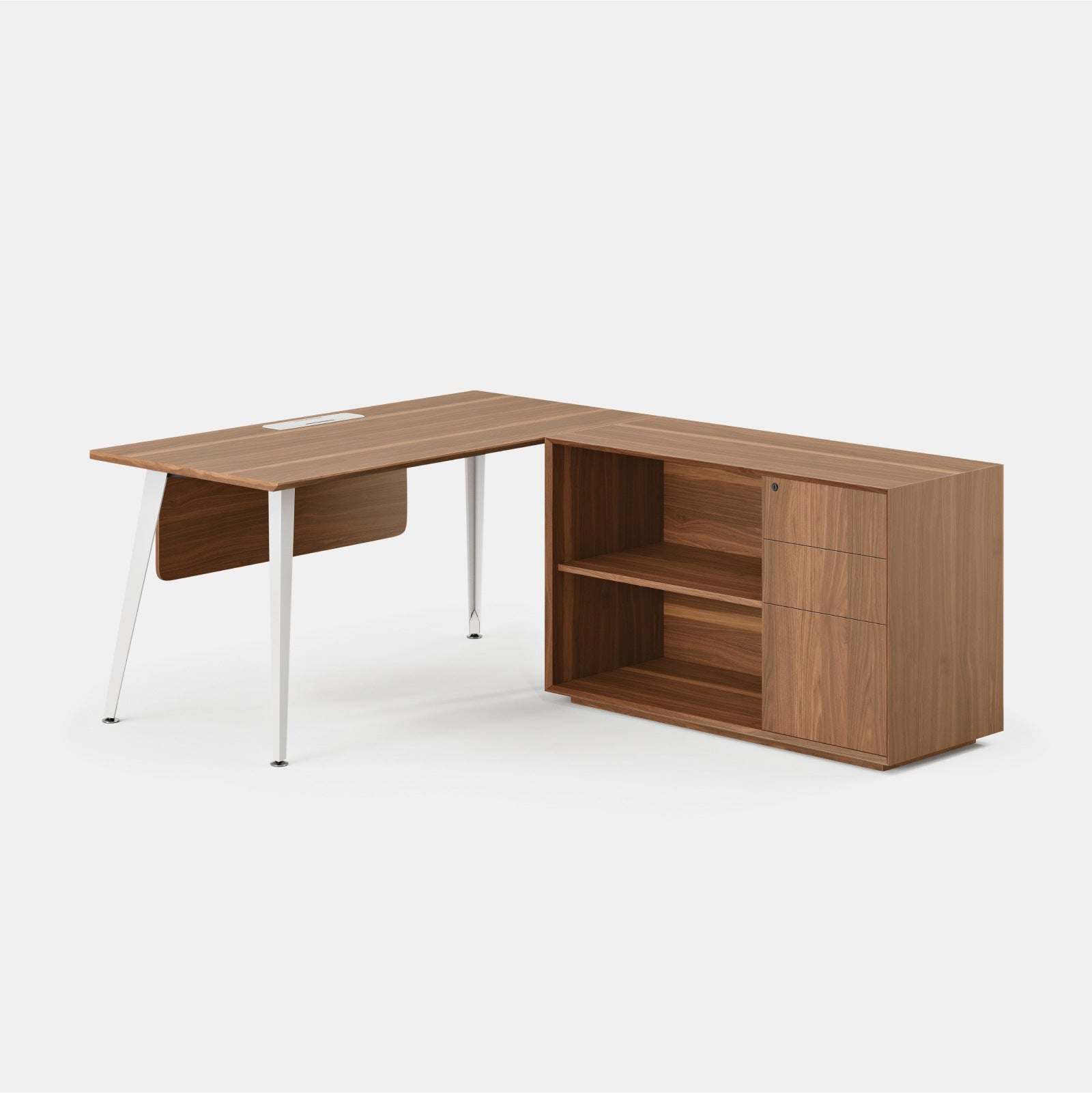 Orientation:Right; Color:Walnut/Powder White; Size:Office Desk + Credenza