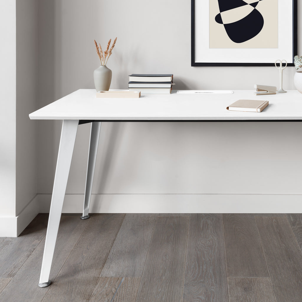 Top Color:White; Leg Color:Powder White; Desk Size:48 inches x 24 inches;