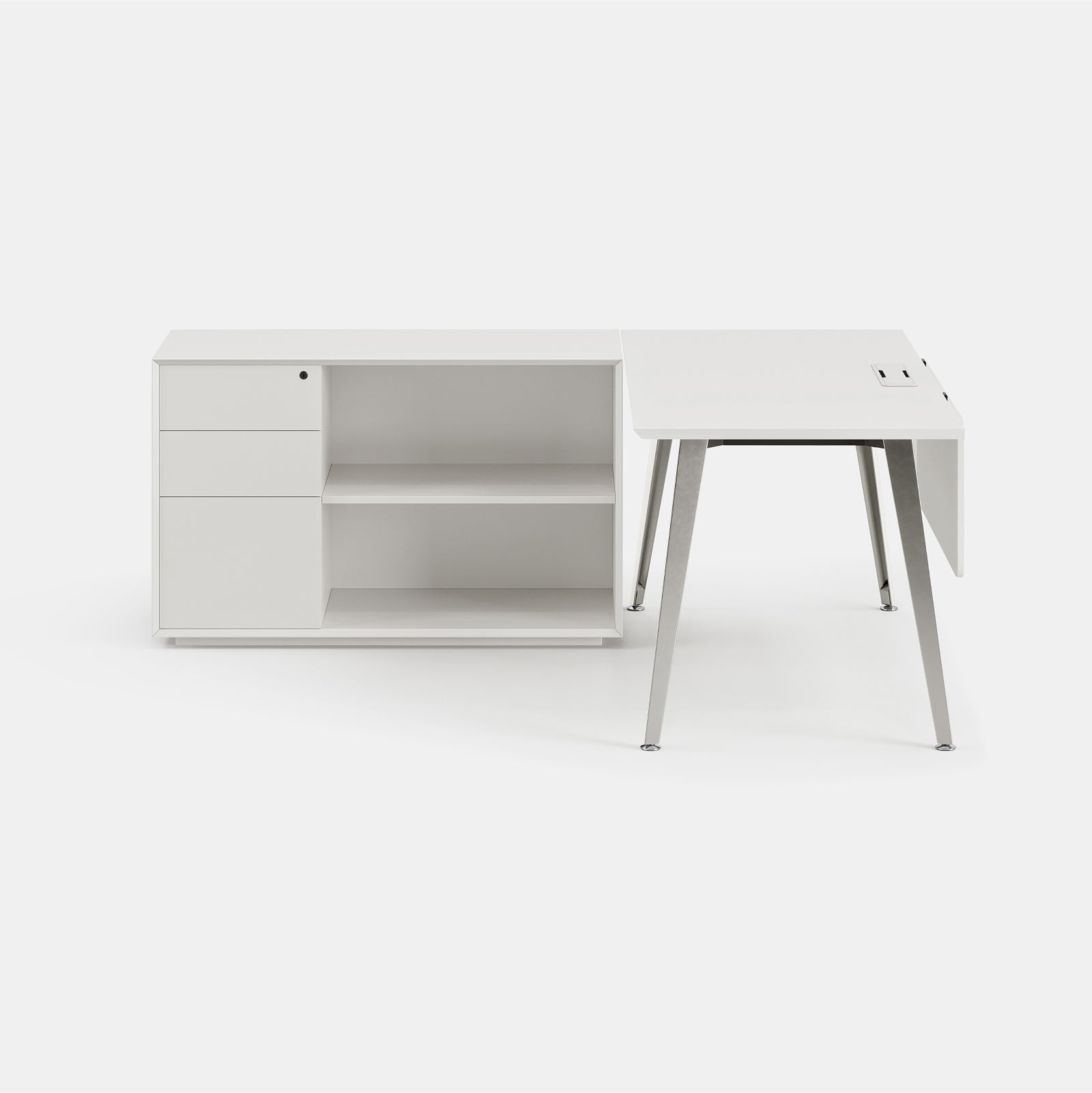 Orientation:Left; Color:White/Mirror; Size:Office Desk + Credenza