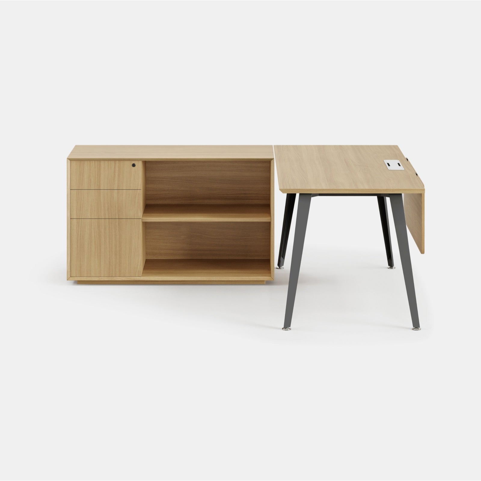 Orientation:Left; Color:Woodgrain/Charcoal; Size:Office Desk + Credenza