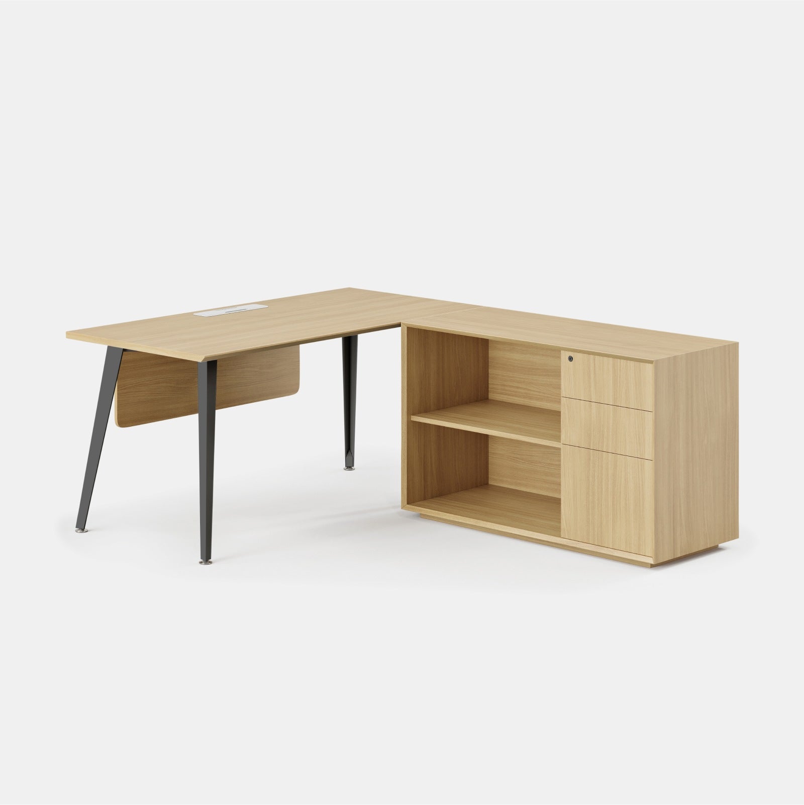 Orientation:Right; Color:Woodgrain/Charcoal; Size:Office Desk + Credenza