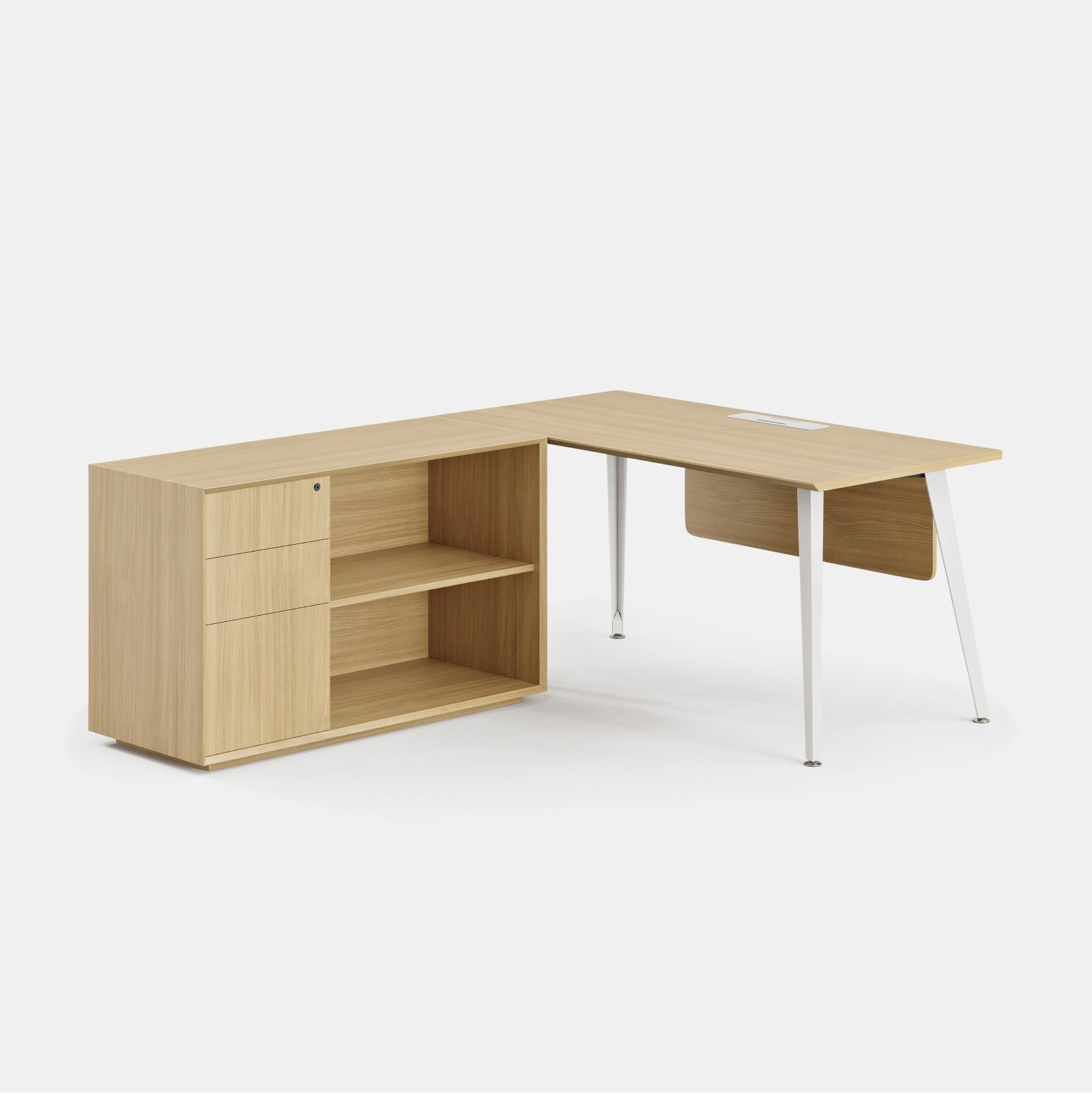 Orientation:Left; Color:Woodgrain/Powder White; Size:Office Desk + Credenza