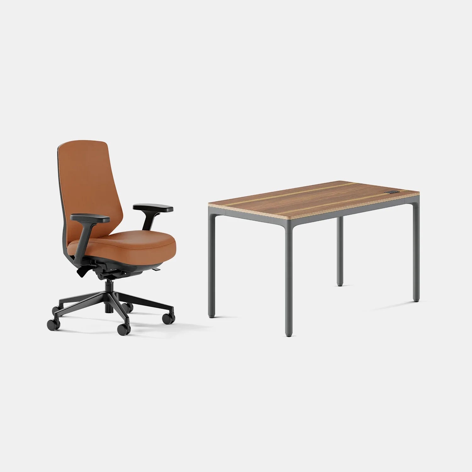 Chair Color:Canyon Vegan Leather; Desk Color:Walnut/Carbon;