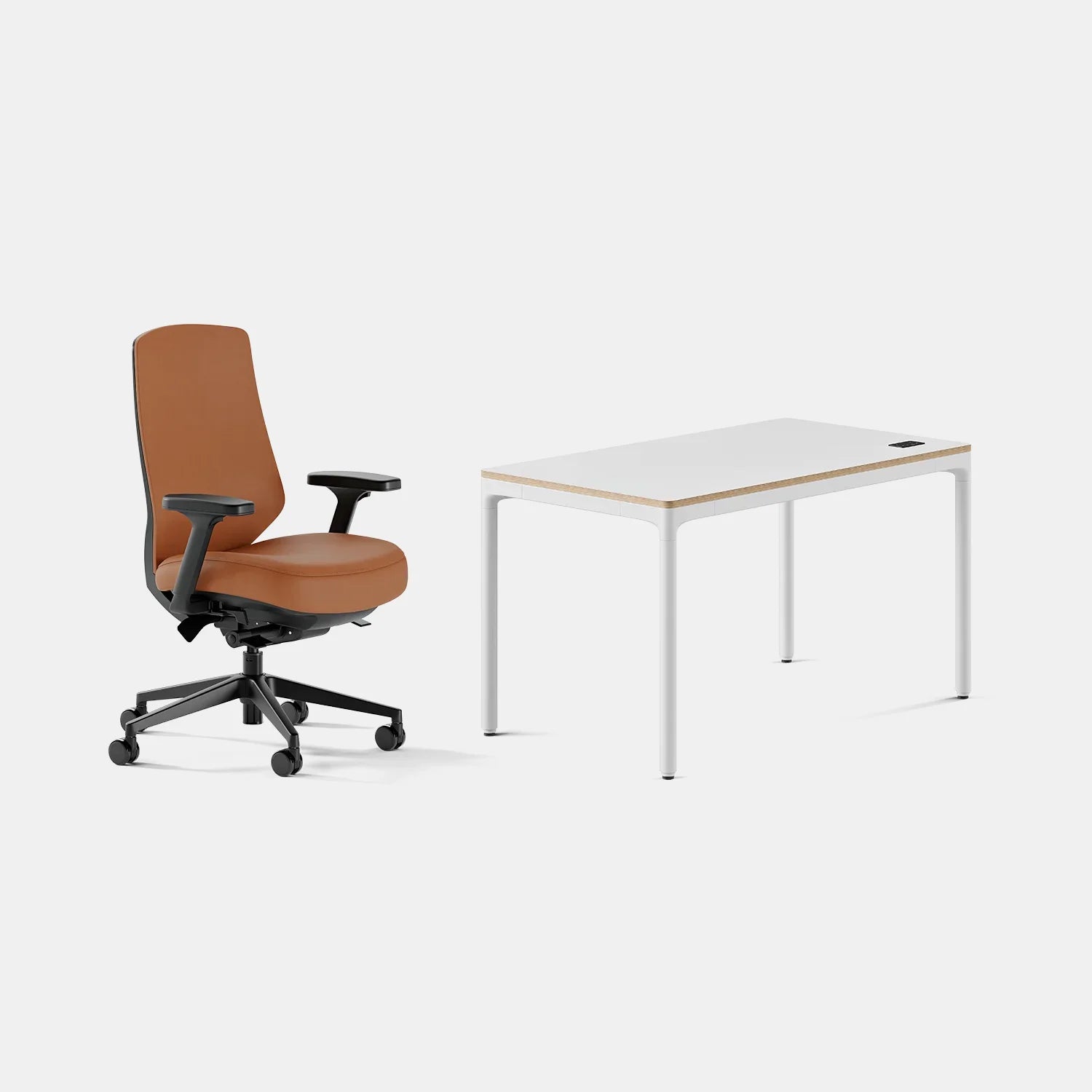 Chair Color:Canyon Vegan Leather; Desk Color:White/White;