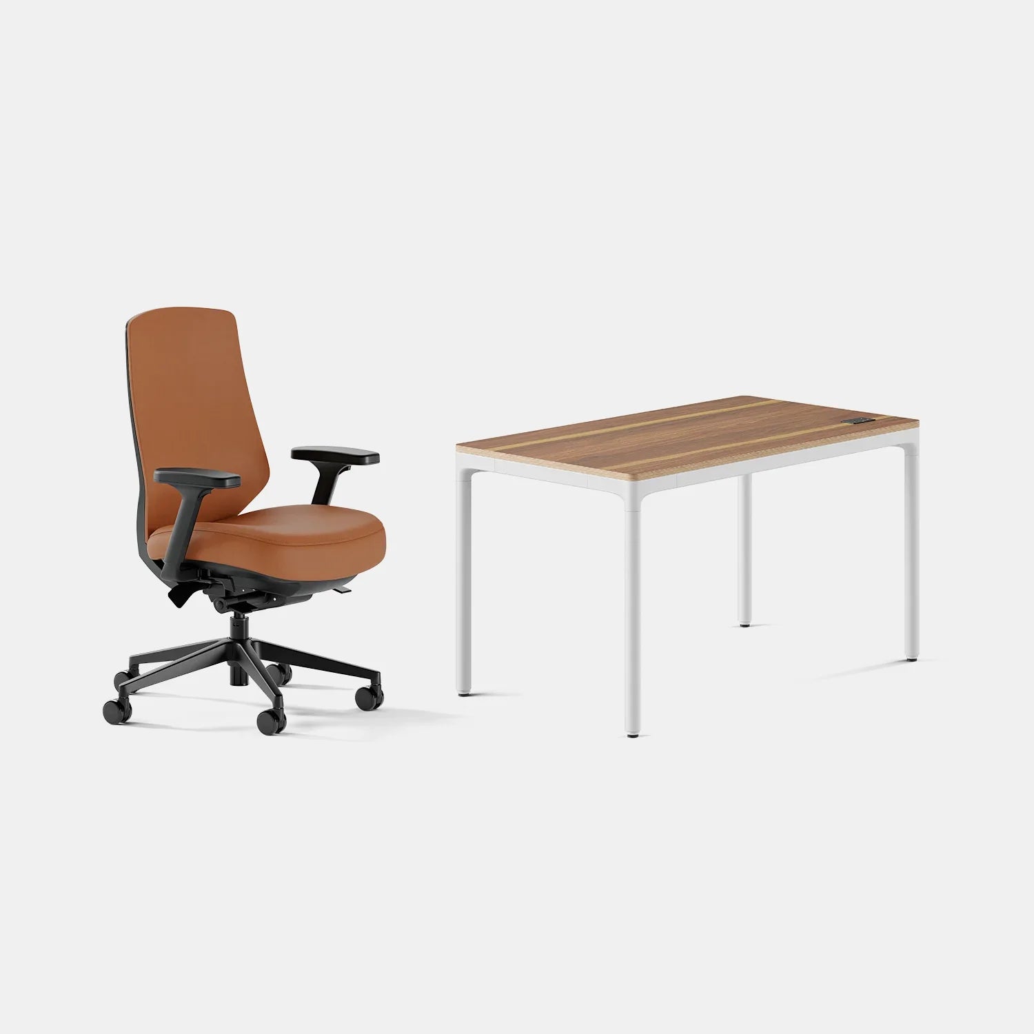 Chair Color:Canyon Vegan Leather; Desk Color:Walnut/White;