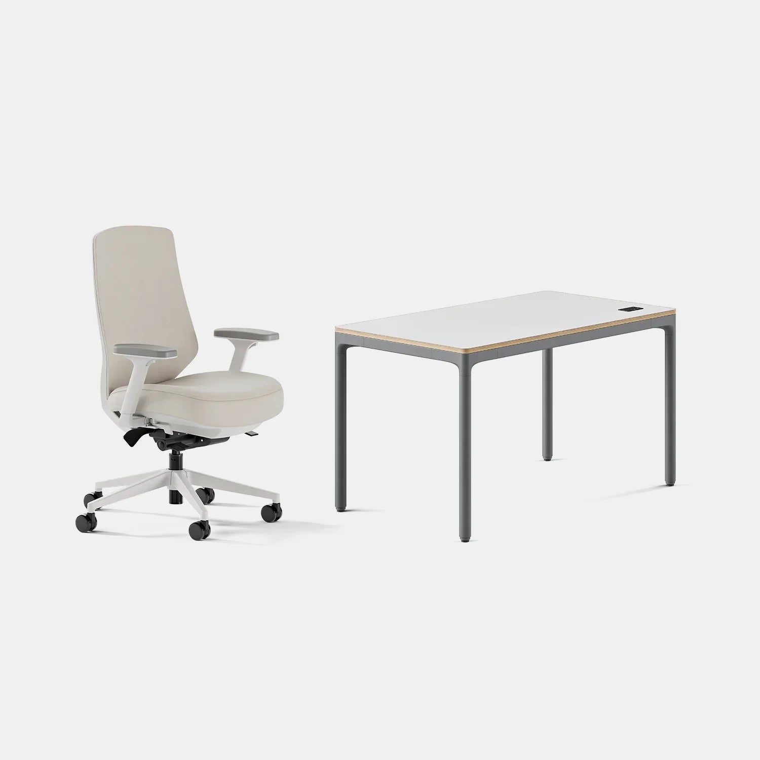 Chair Color:Limestone Vegan Leather; Desk Color:White/Carbon;