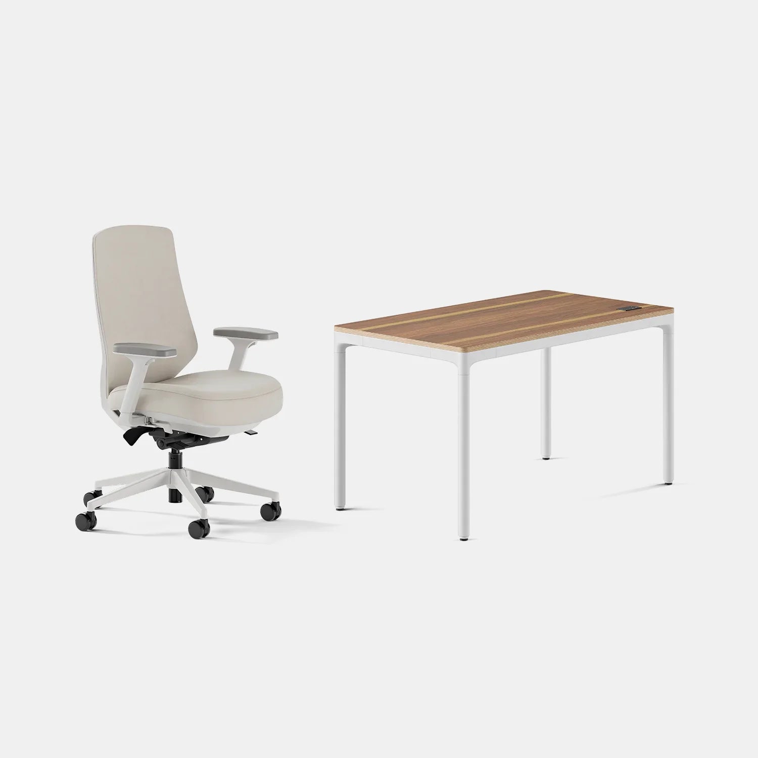 Chair Color:Limestone Vegan Leather; Desk Color:Walnut/White;