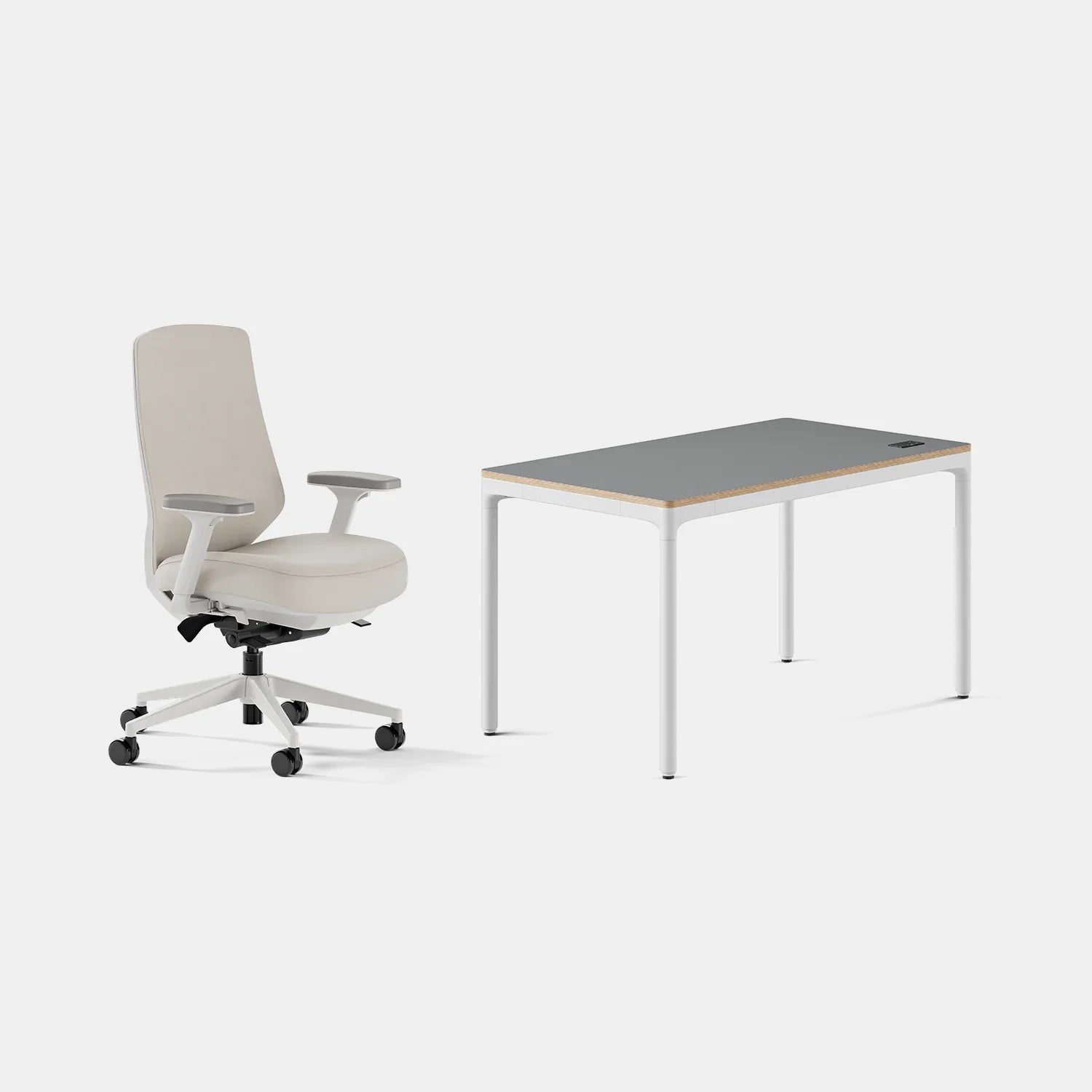 Chair Color:Limestone Vegan Leather; Desk Color:Carbon/White;