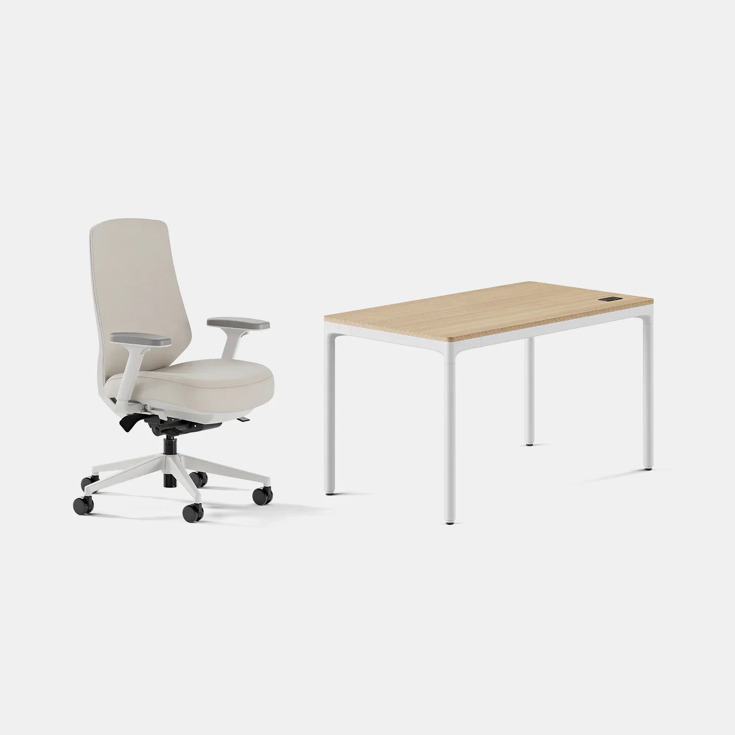 Chair Color:Limestone Vegan Leather; Desk Color:Woodgrain/White;