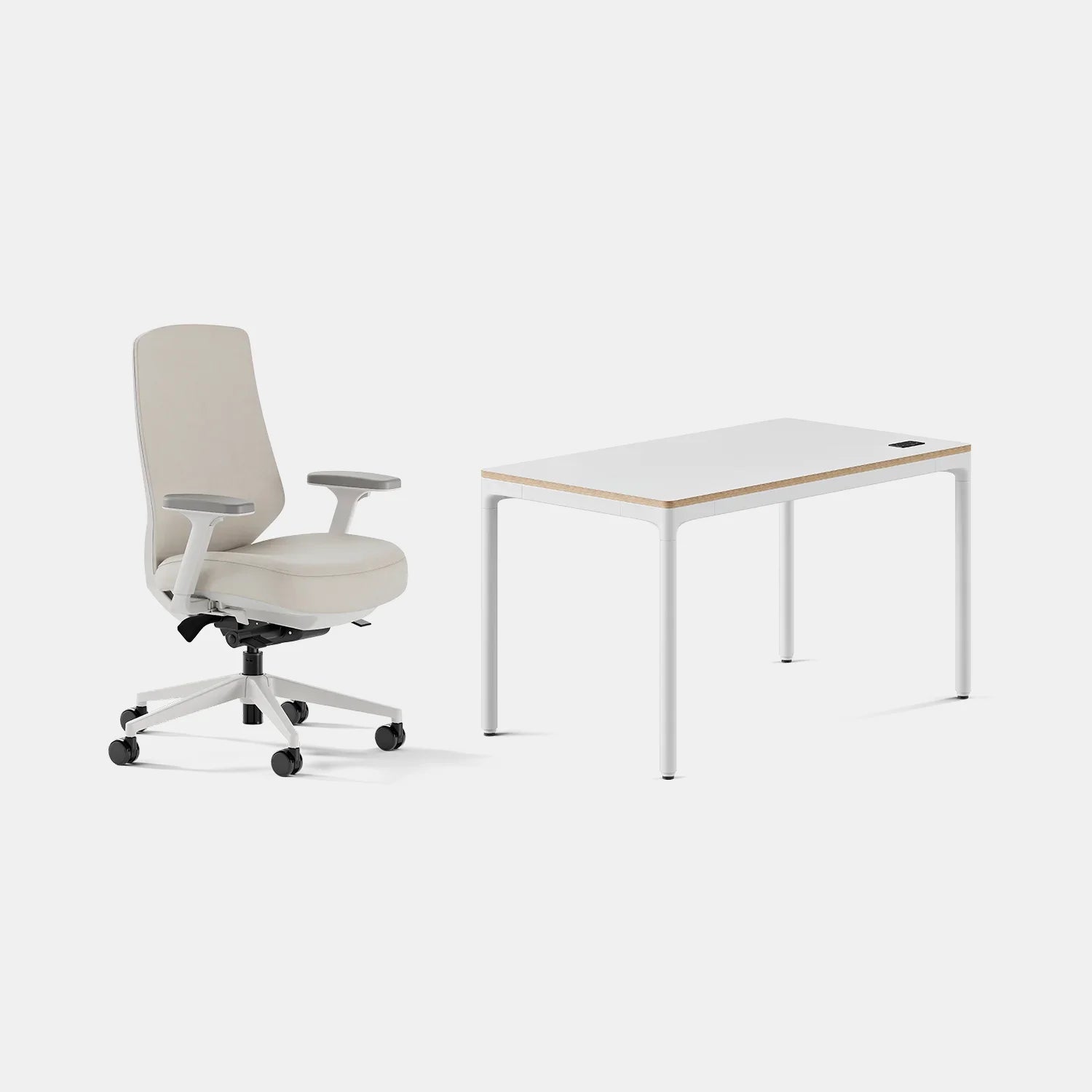 Chair Color:Limestone Vegan Leather; Desk Color:White/White;