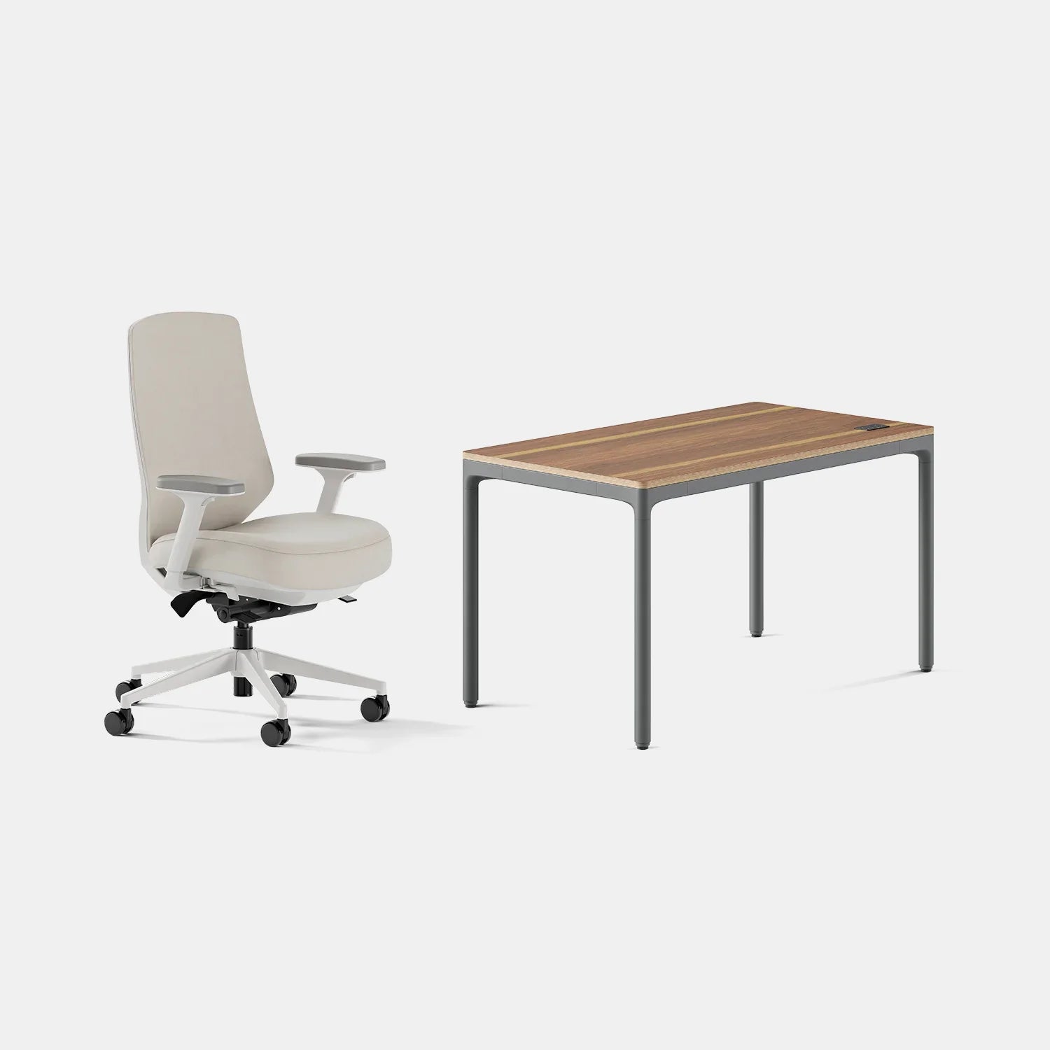 Chair Color:Limestone Vegan Leather; Desk Color:Walnut/Carbon;