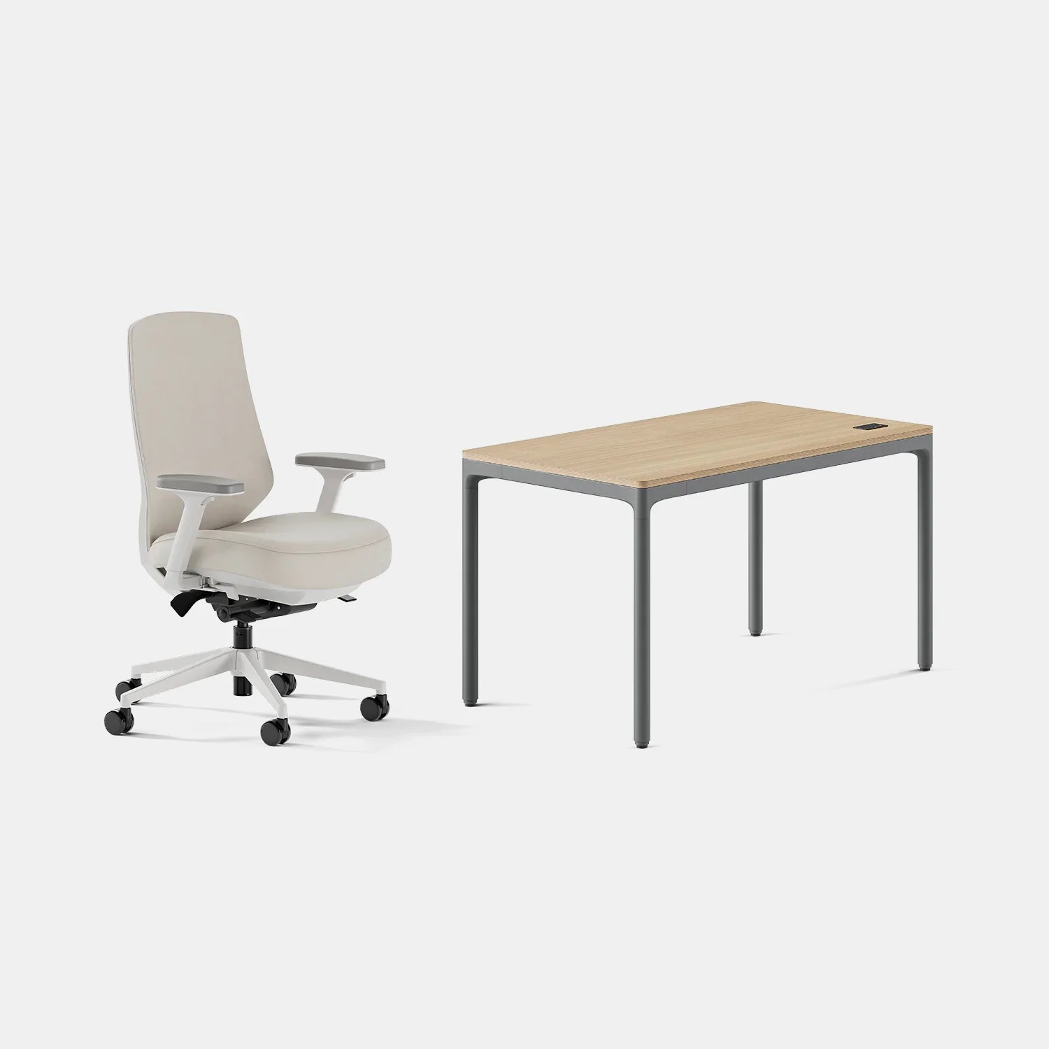 Chair Color:Limestone Vegan Leather; Desk Color:Woodgrain/Carbon;