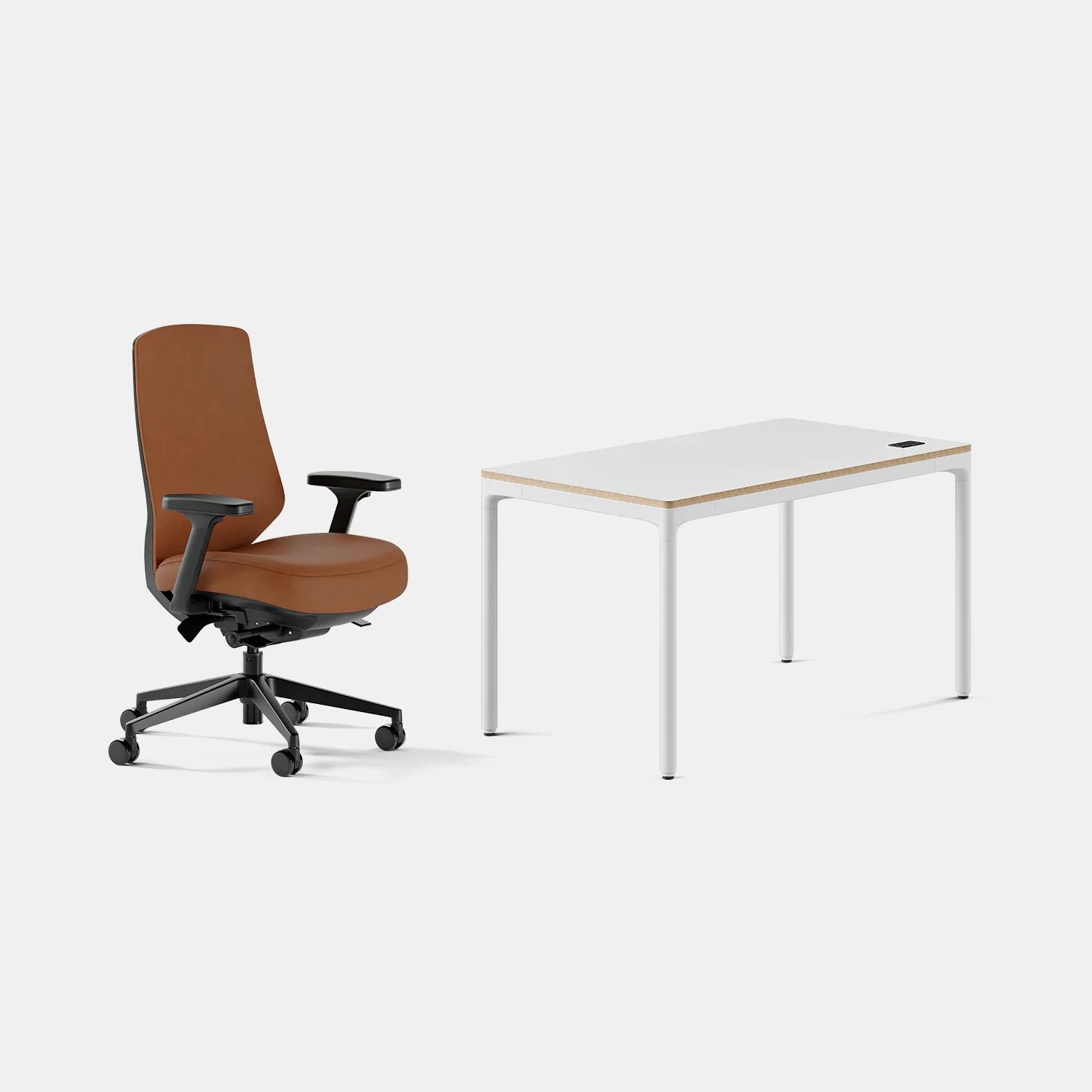 Chair Color:Saddle Leather; Desk Color:White/White;