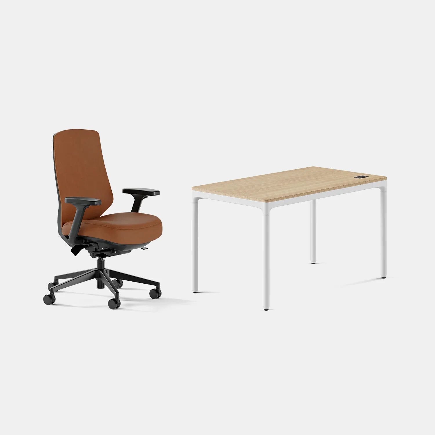 Chair Color:Saddle Leather; Desk Color:Woodgrain/White;