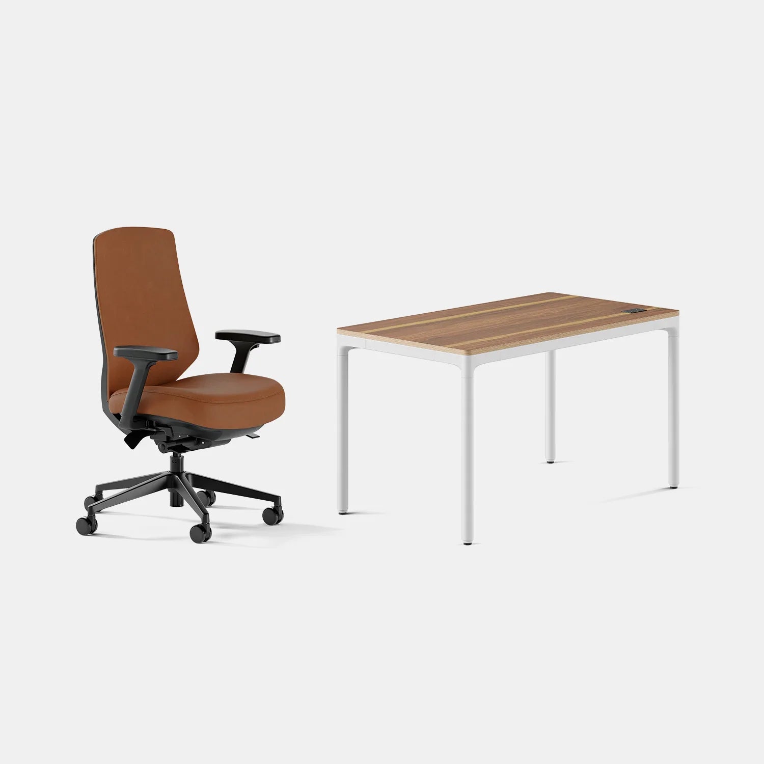 Chair Color:Saddle Leather; Desk Color:Walnut/White;