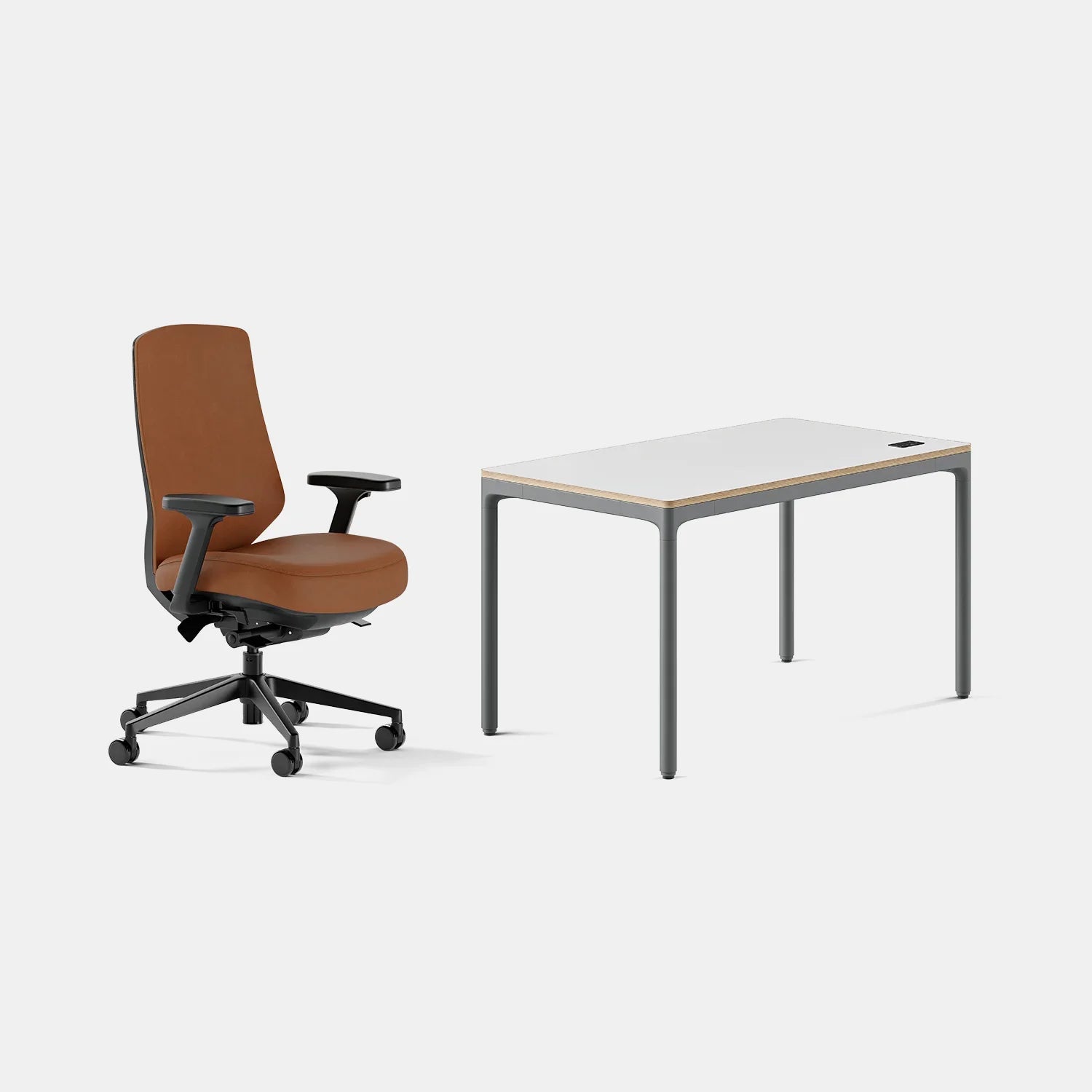 Chair Color:Saddle Leather; Desk Color:White/Carbon;