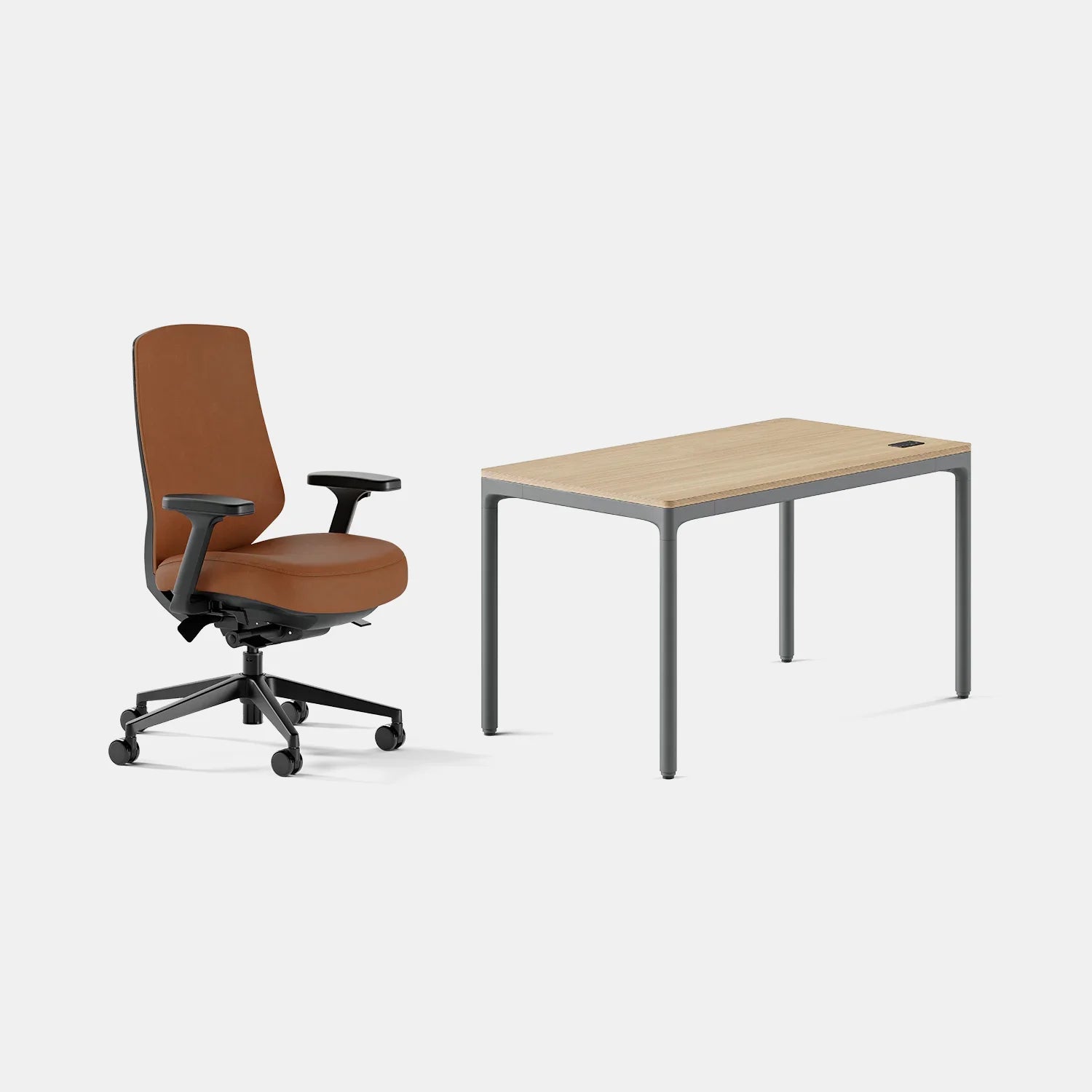 Chair Color:Saddle Leather; Desk Color:Woodgrain/Carbon;