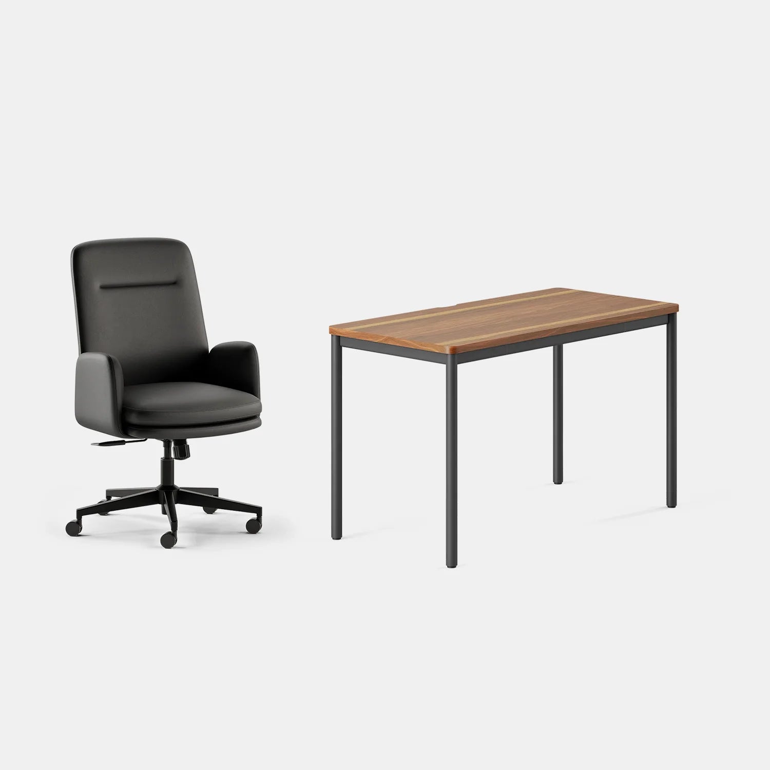 Chair Color:Black Vegan Leather; Desk Color:Walnut/Charcoal;