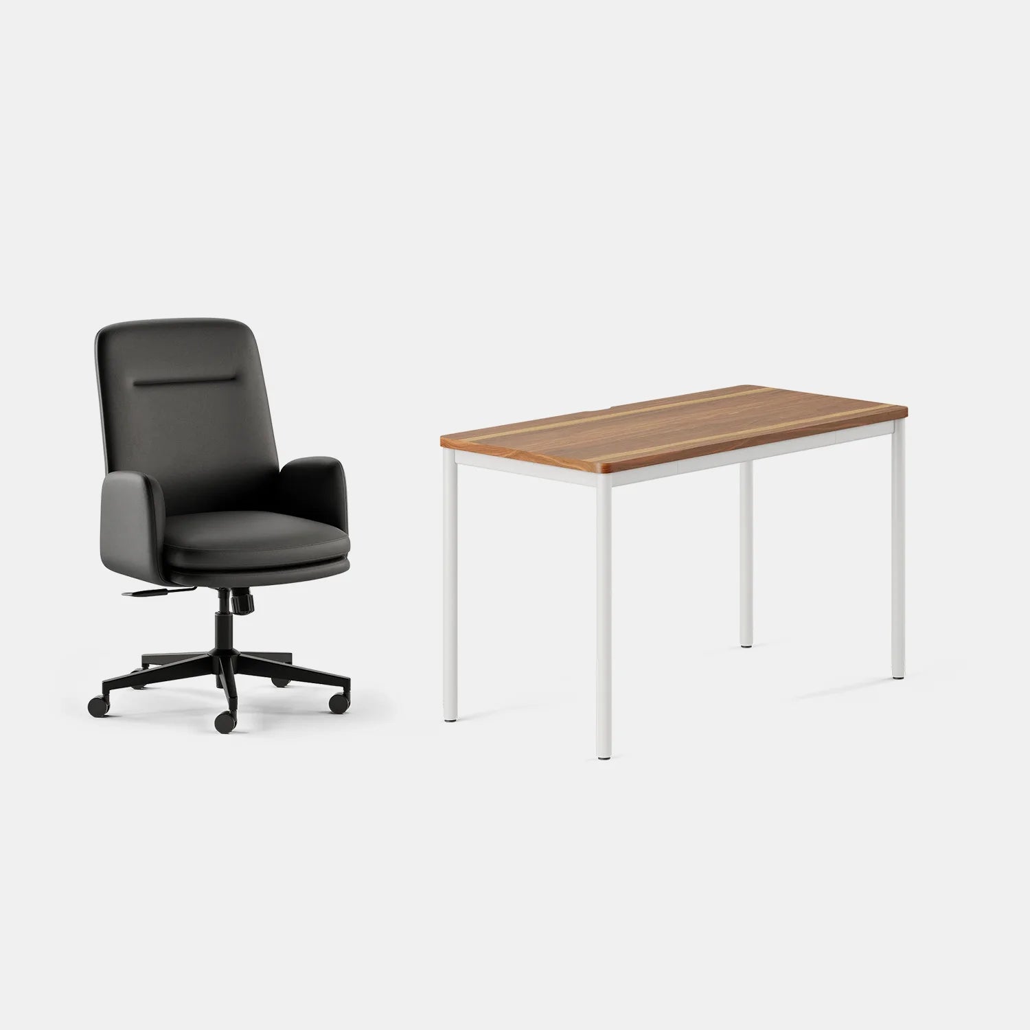 Chair Color:Black Vegan Leather; Desk Color:Walnut/White;