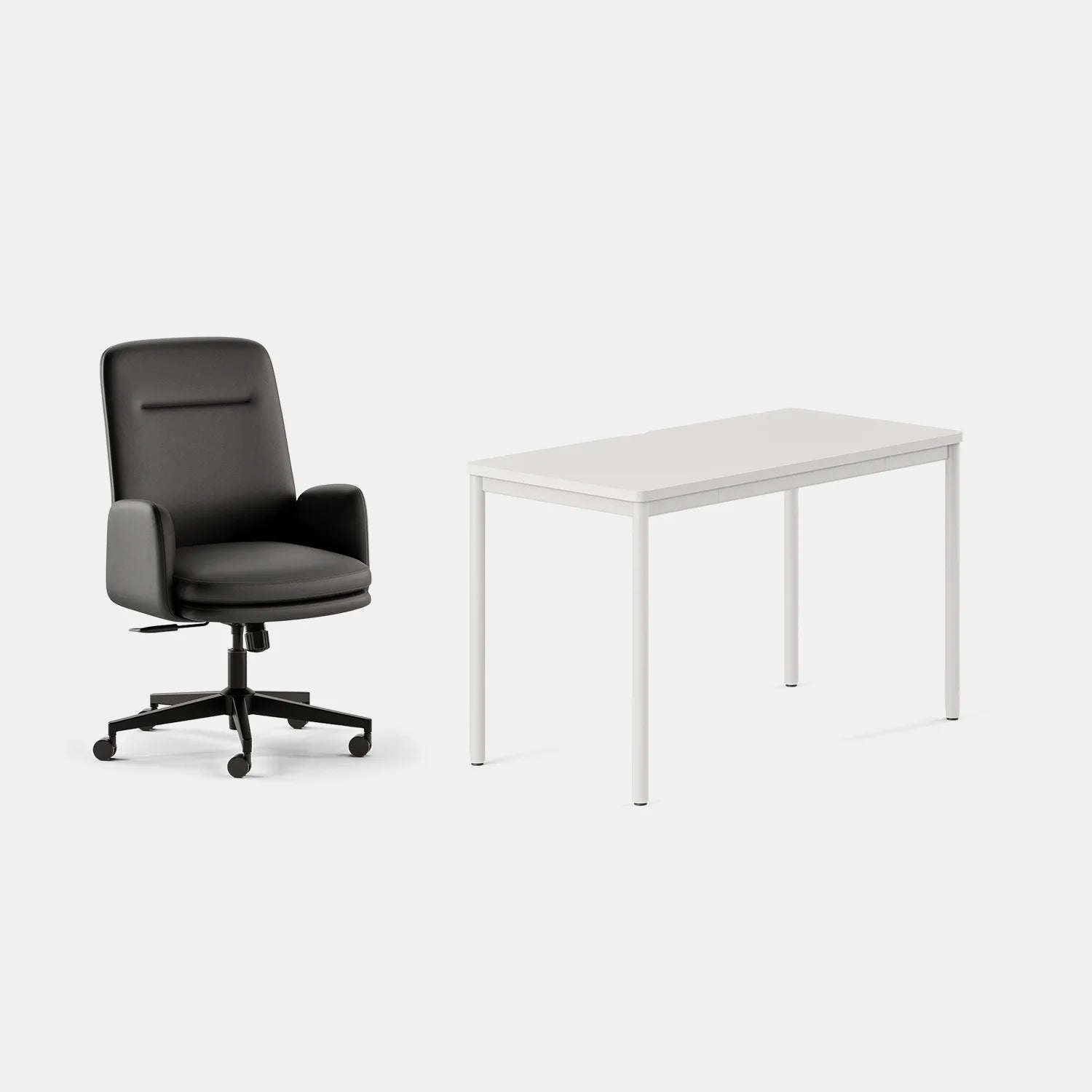 Chair Color:Black Vegan Leather; Desk Color:White/White;