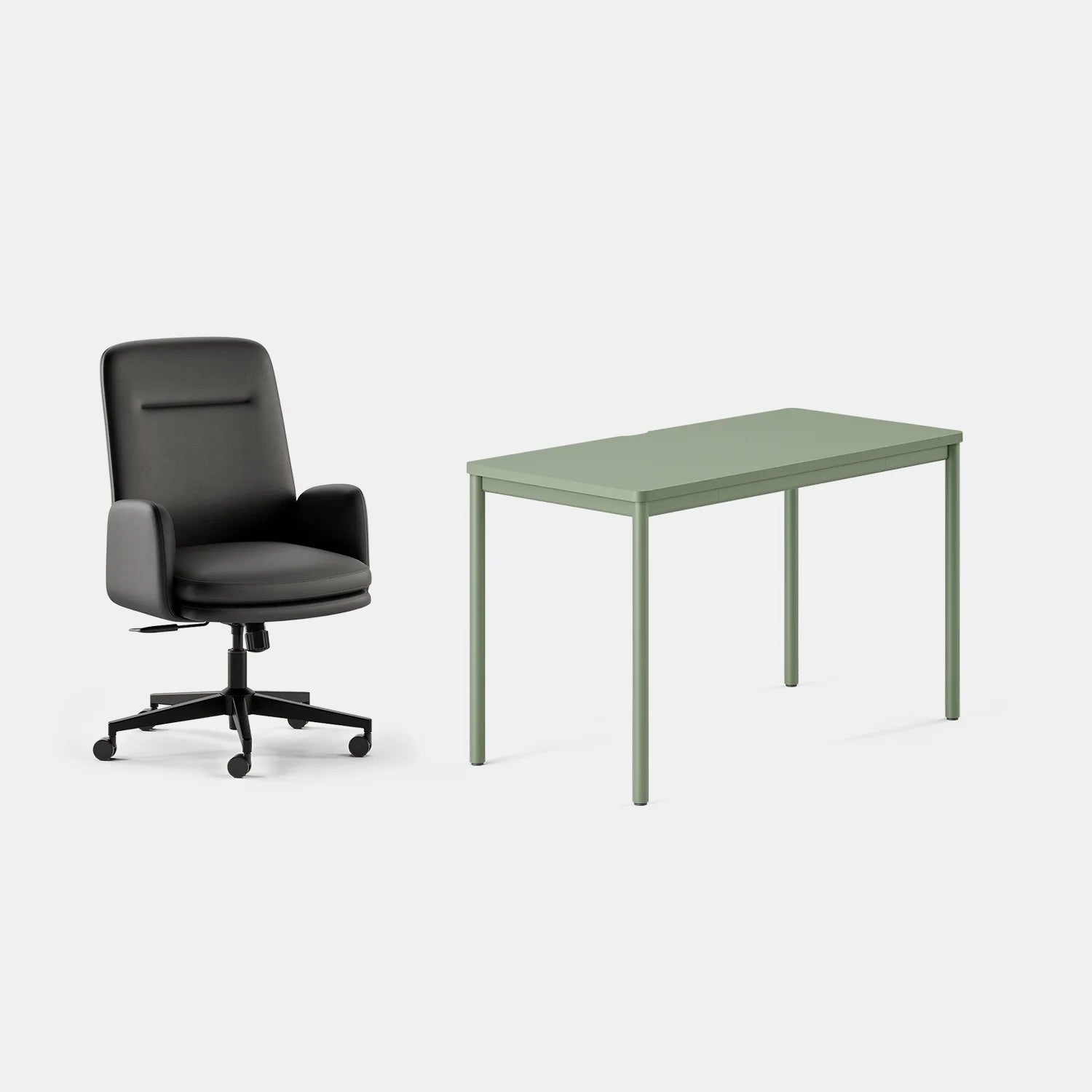 Chair Color:Black Vegan Leather; Desk Color:Sage/Sage;