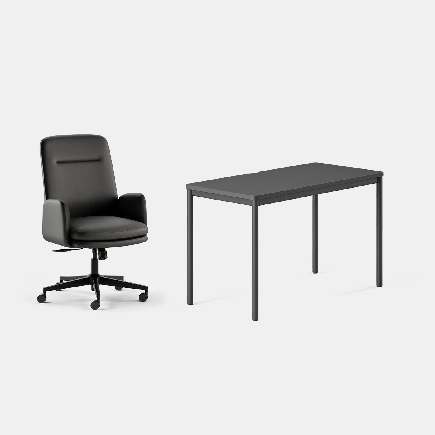 Chair Color:Black Vegan Leather; Desk Color:Charcoal/Charcoal;