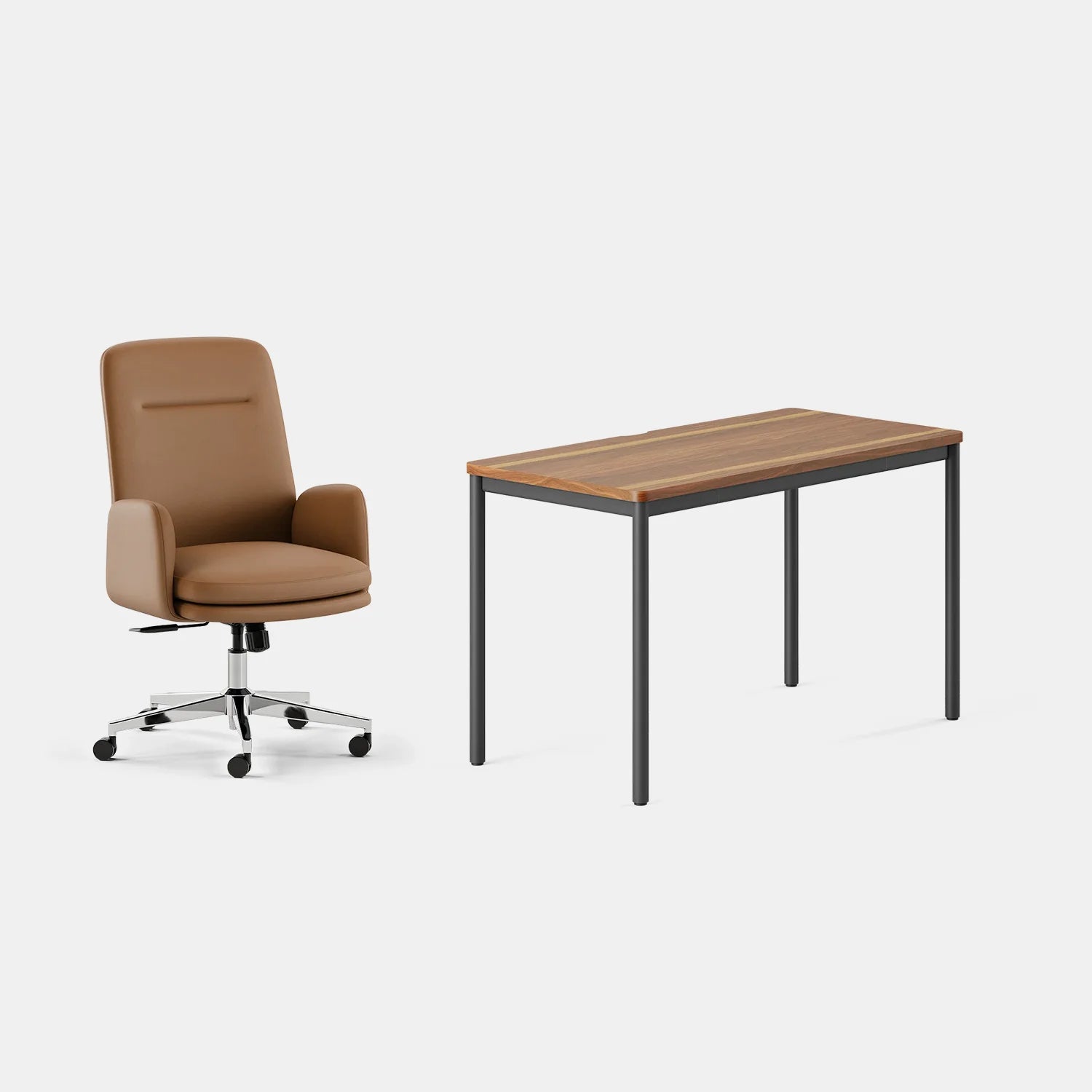 Chair Color:Canyon Vegan Leather; Desk Color:Walnut/Charcoal;