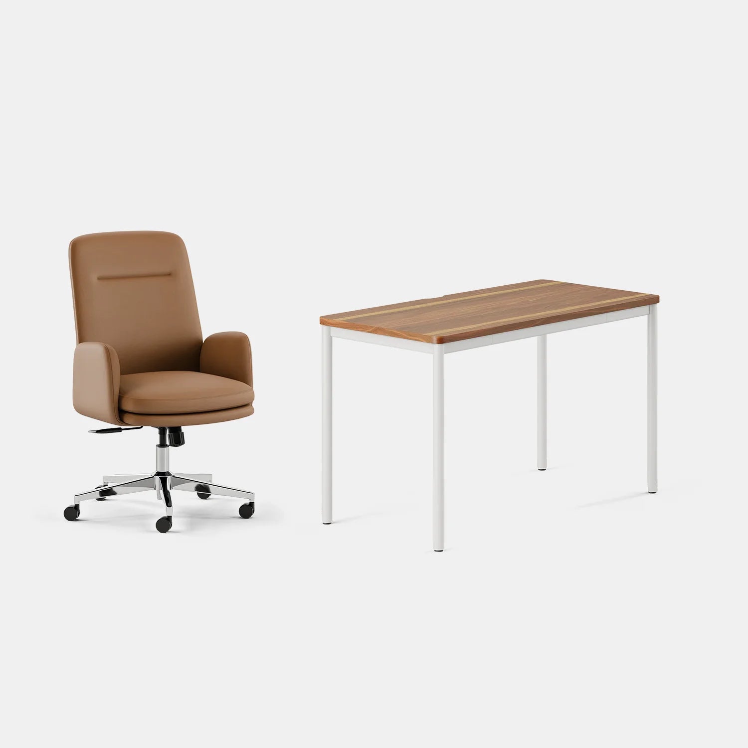 Chair Color:Canyon Vegan Leather; Desk Color:Walnut/White;