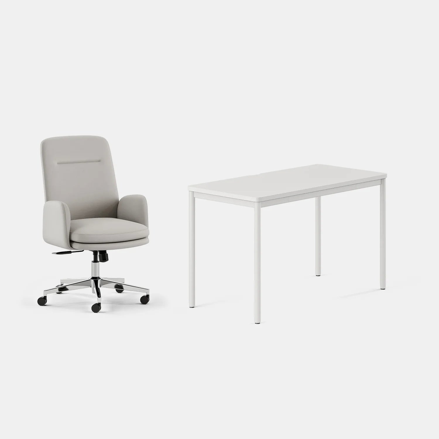 Chair Color:Limestone Vegan Leather; Desk Color:White/White;