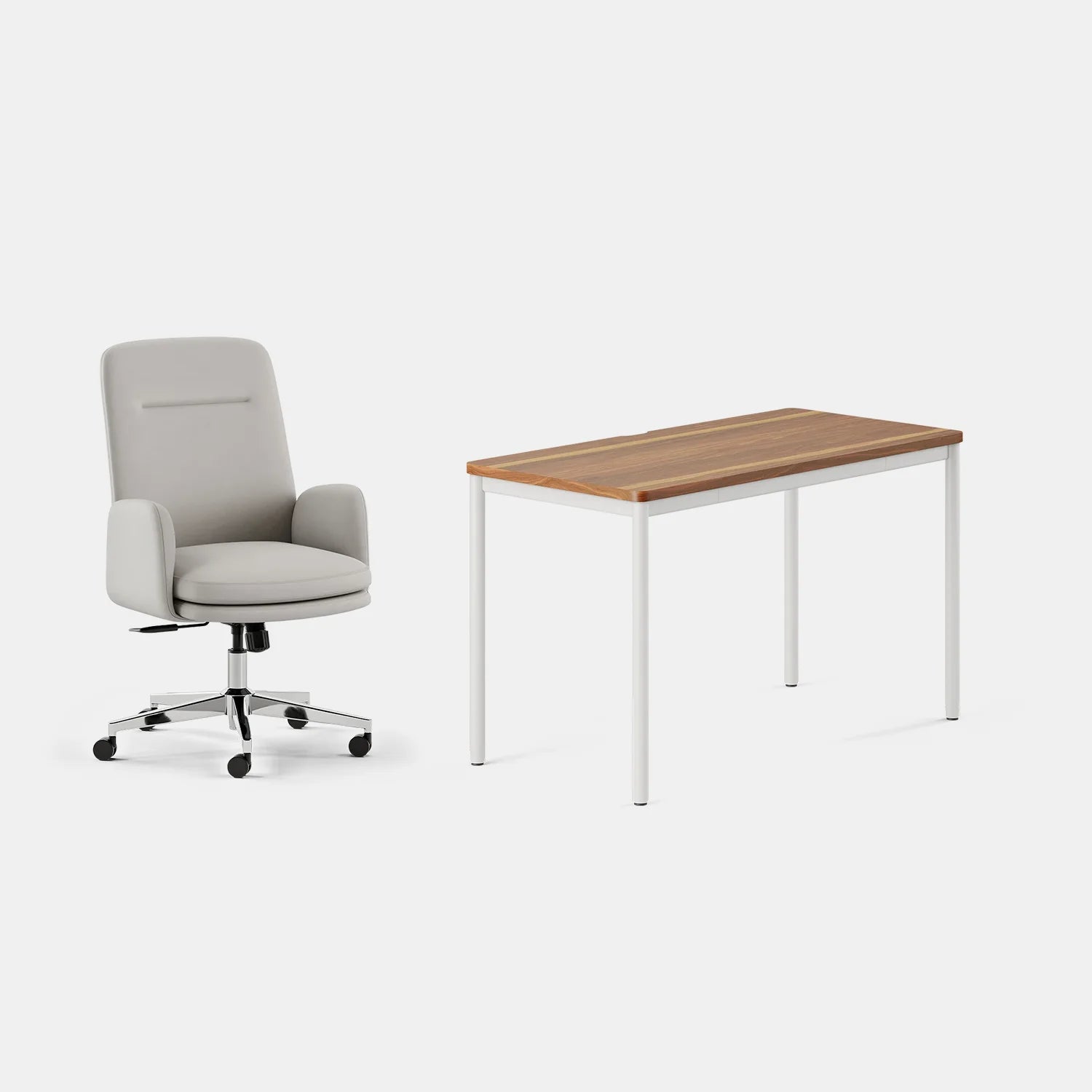 Chair Color:Limestone Vegan Leather; Desk Color:Walnut/White;