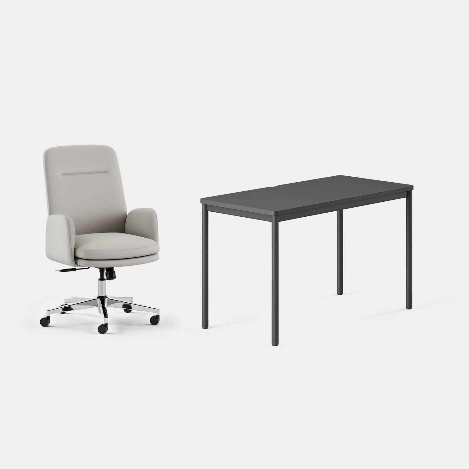 Chair Color:Limestone Vegan Leather; Desk Color:Charcoal/Charcoal;