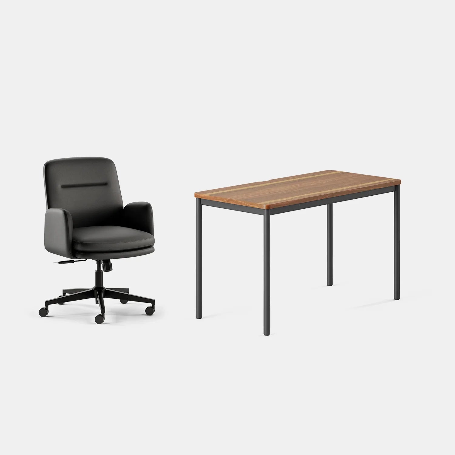 Chair Color:Black Vegan Leather; Desk Color:Walnut/Charcoal;