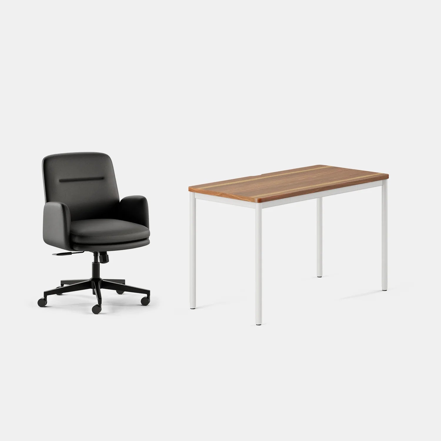 Chair Color:Black Vegan Leather; Desk Color:Walnut/White;