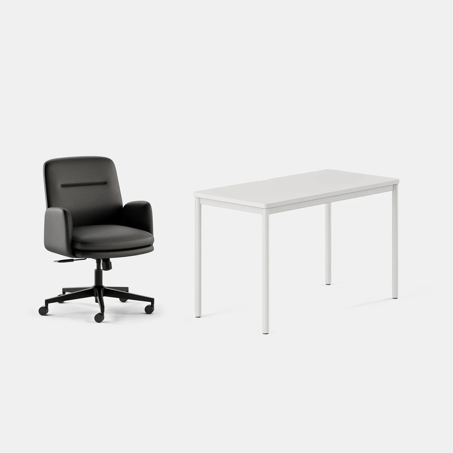 Chair Color:Black Vegan Leather; Desk Color:White/White;