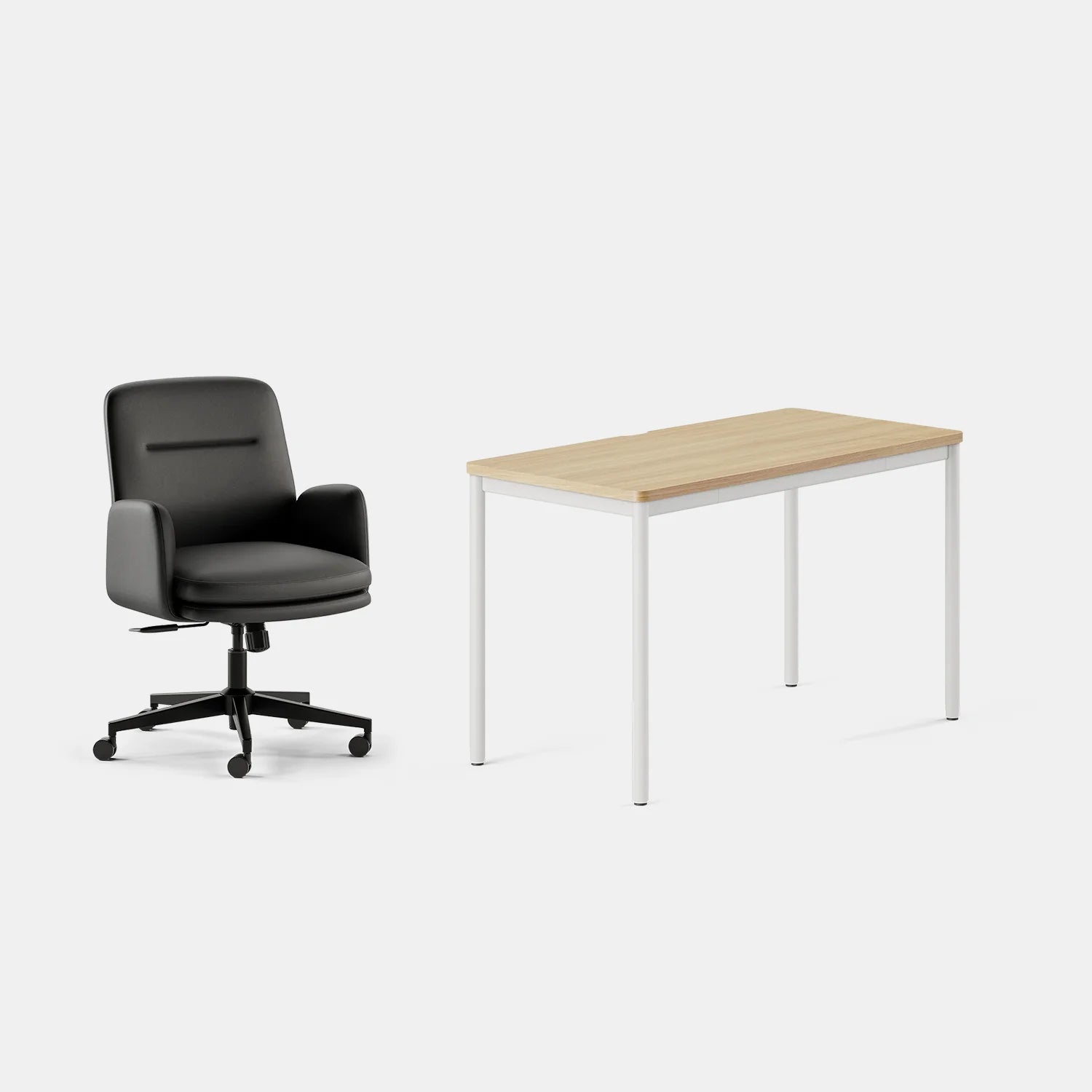 Chair Color:Black Vegan Leather; Desk Color:Woodgrain/White;