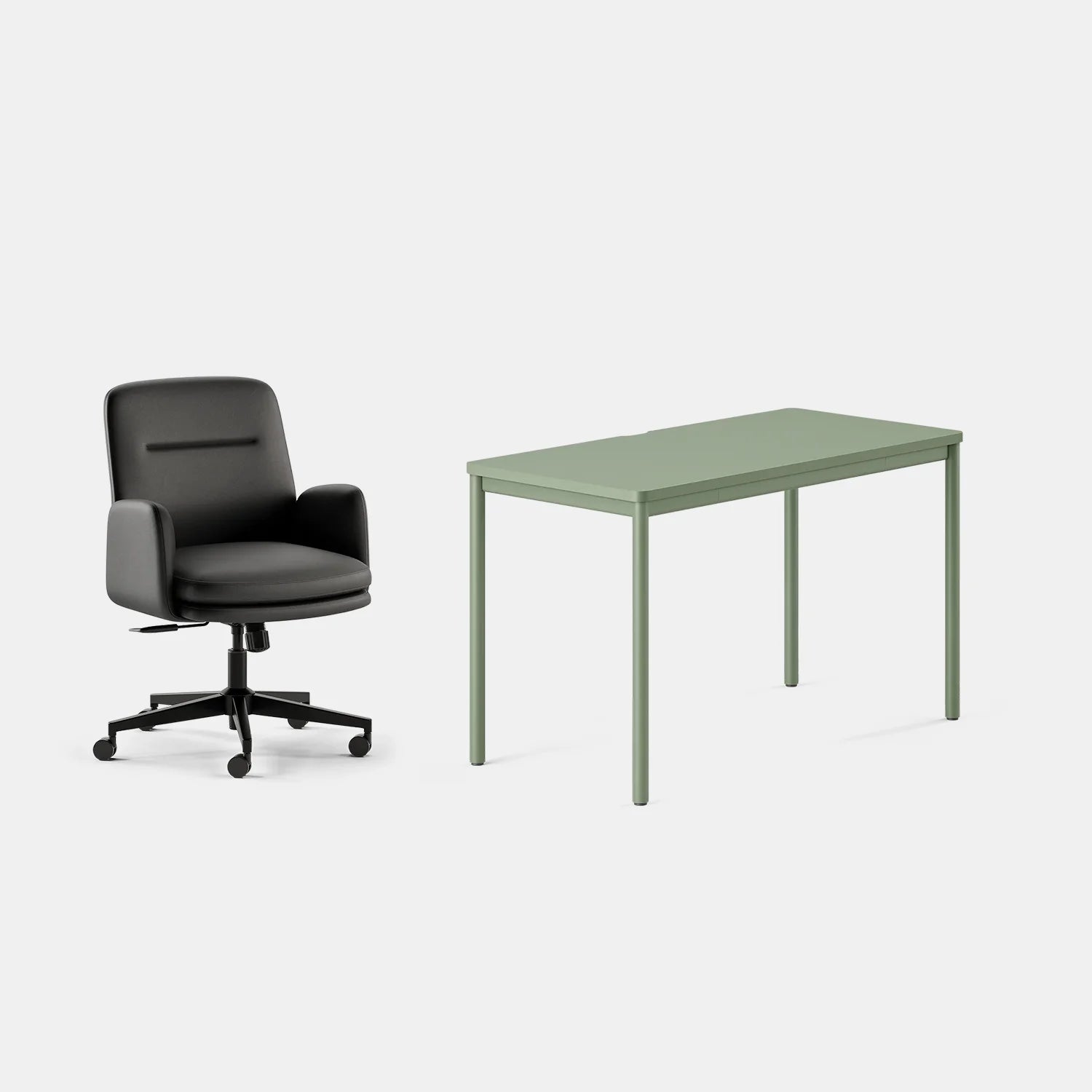 Chair Color:Black Vegan Leather; Desk Color:Sage/Sage;