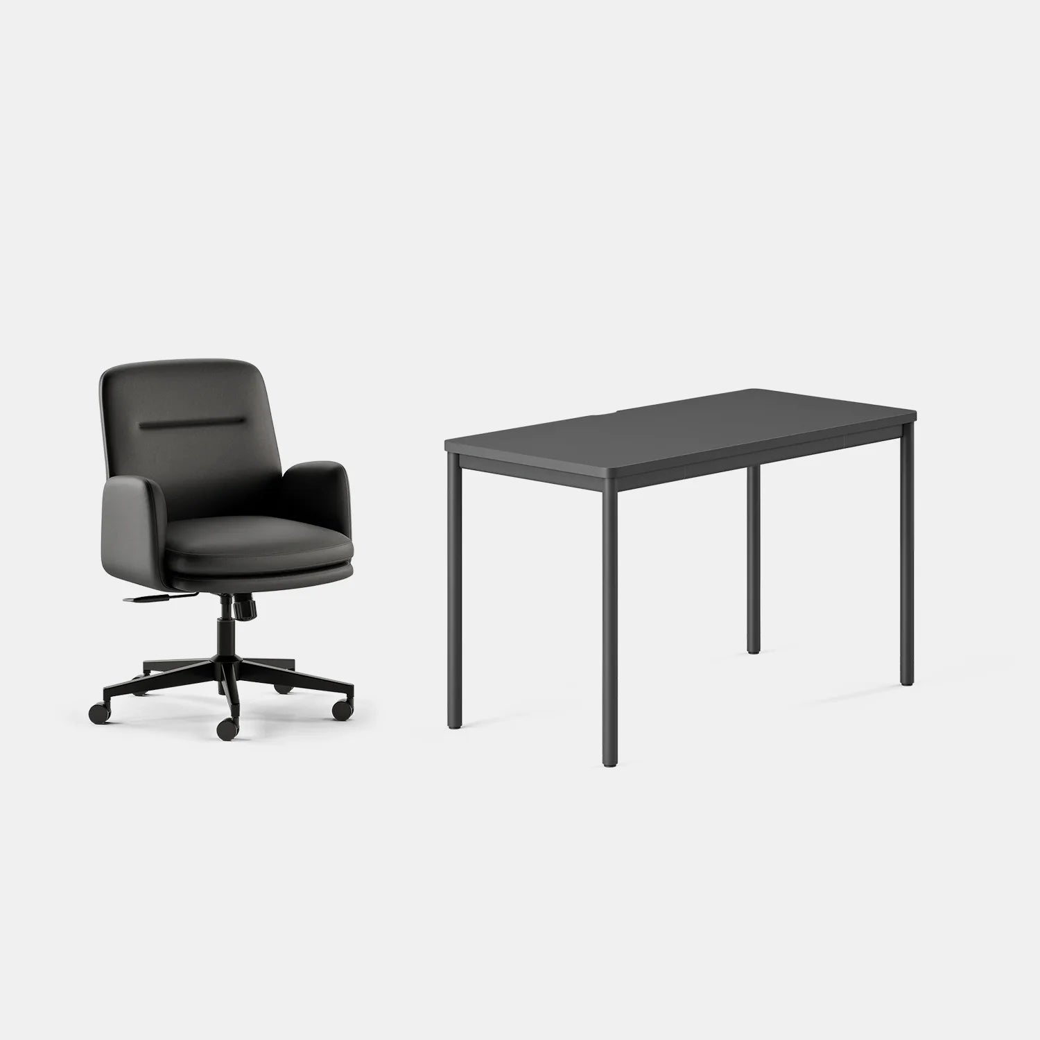 Chair Color:Black Leather; Desk Color:Charcoal/Charcoal;