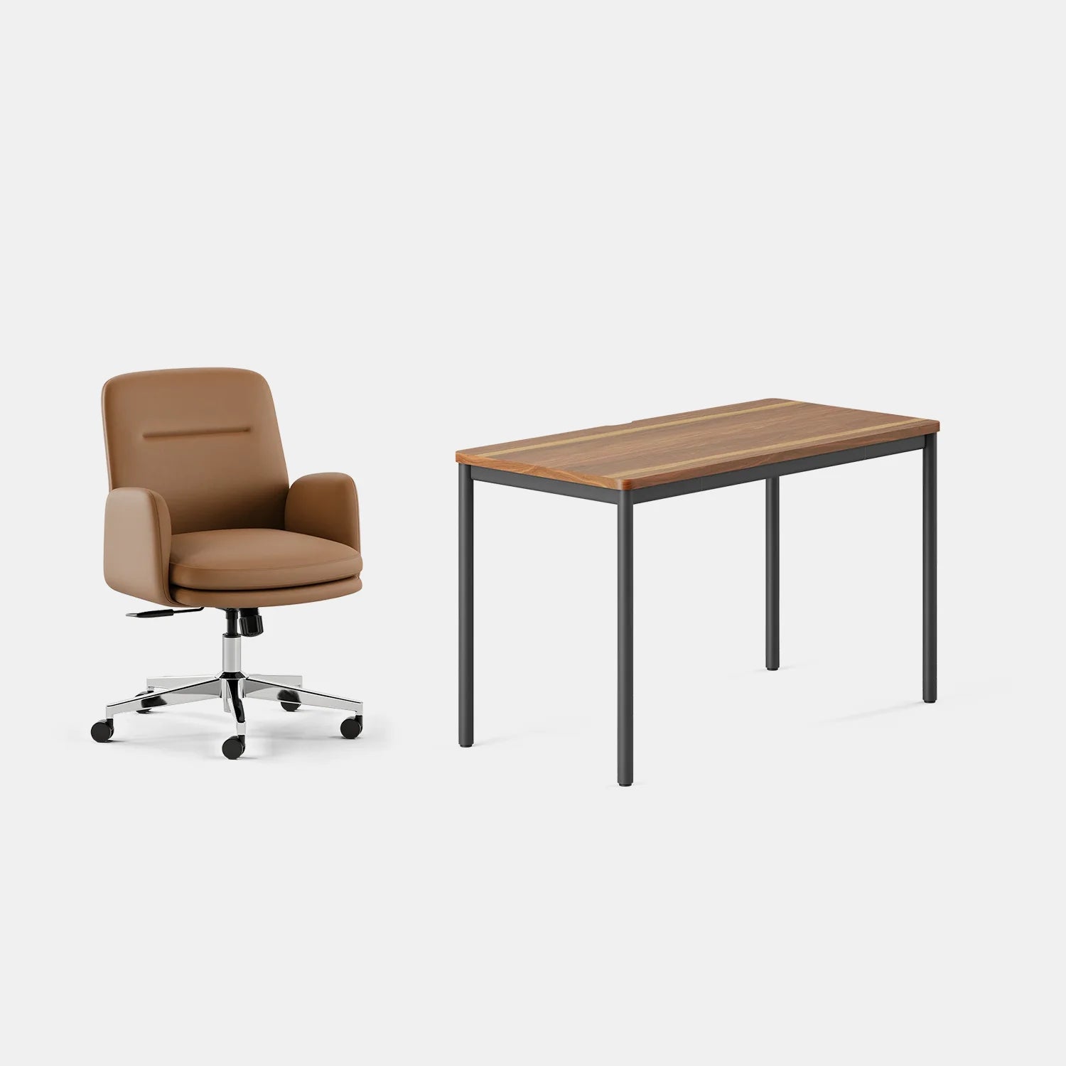 Chair Color:Canyon Vegan Leather; Desk Color:Walnut/Charcoal;