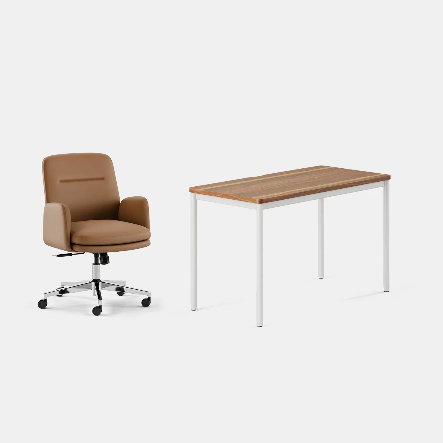 Chair Color:Canyon Vegan Leather; Desk Color:Walnut/White;